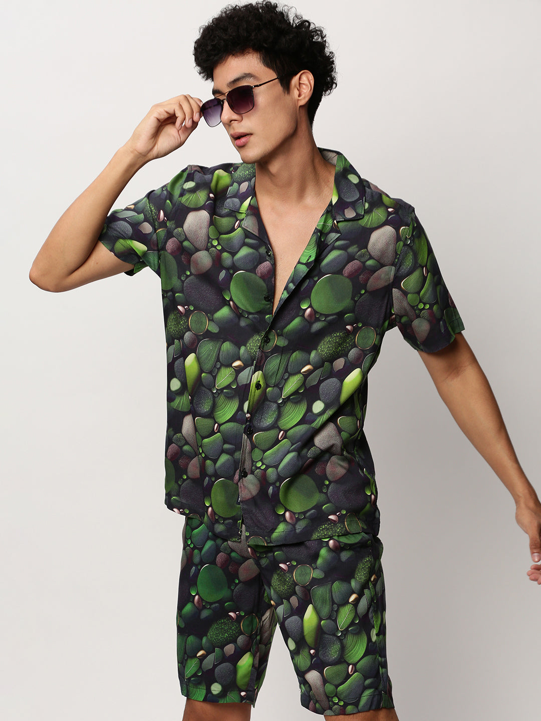 Men Green Printed Casual Co ords