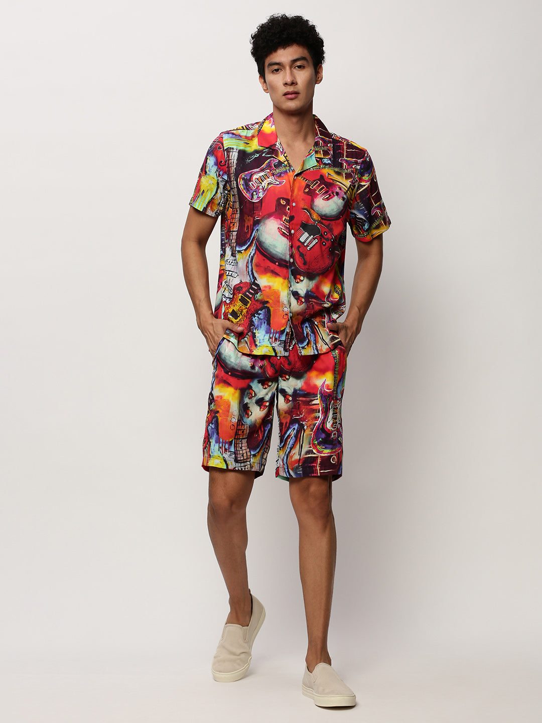 Men Coral Printed Casual Co ords