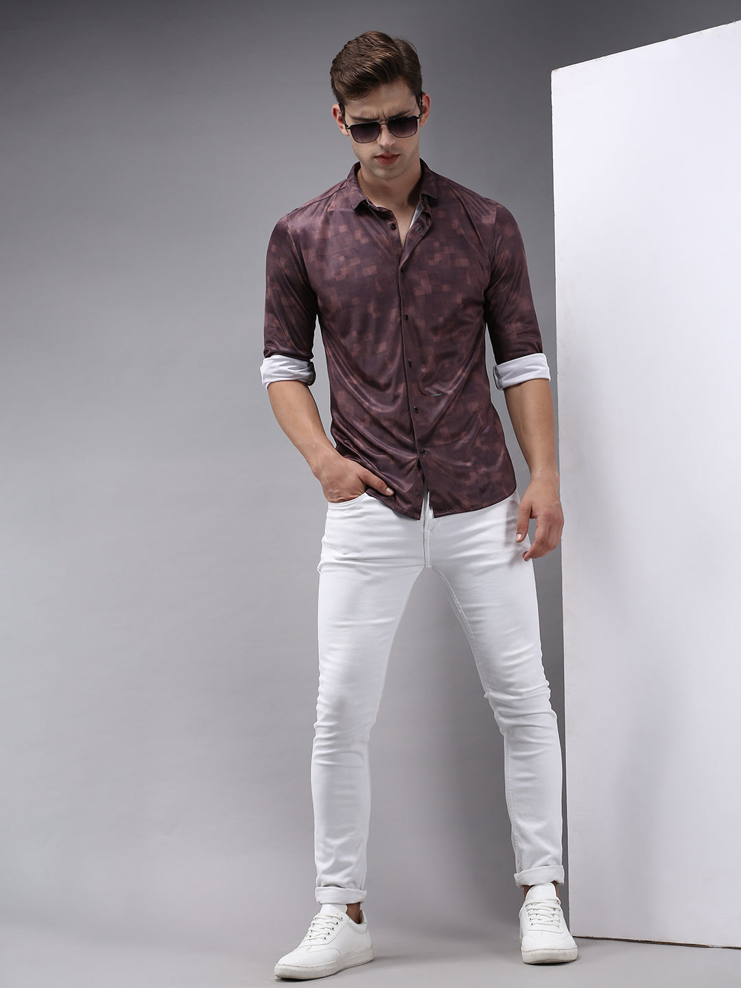 Men Brown Printed Casual Shirt