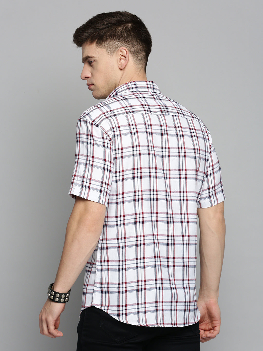 Men White Checked Casual Shirt