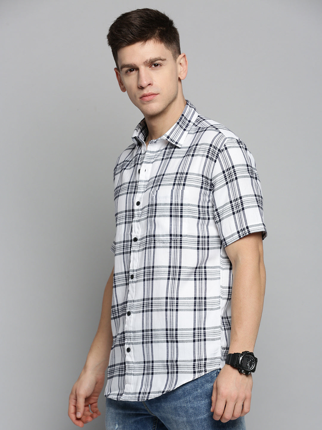 Men White Checked Casual Shirt