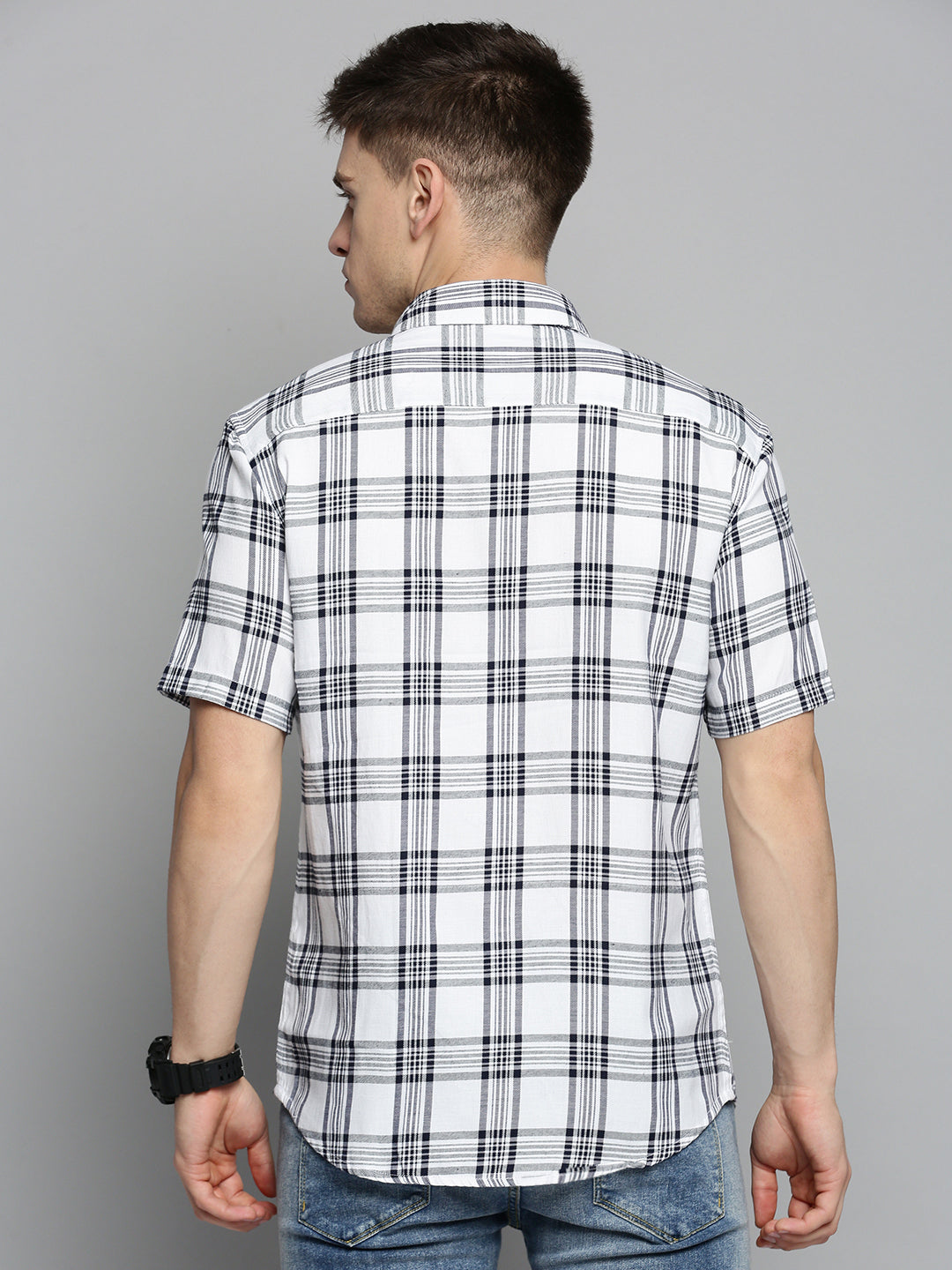 Men White Checked Casual Shirt