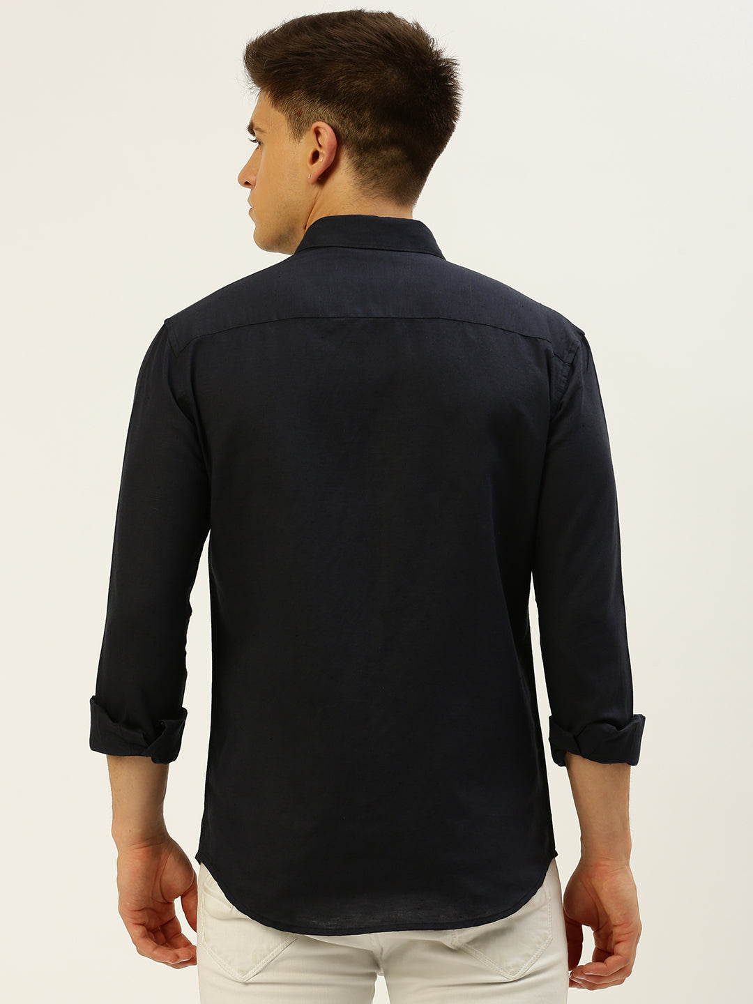 Men Navy Solid Casual Shirt