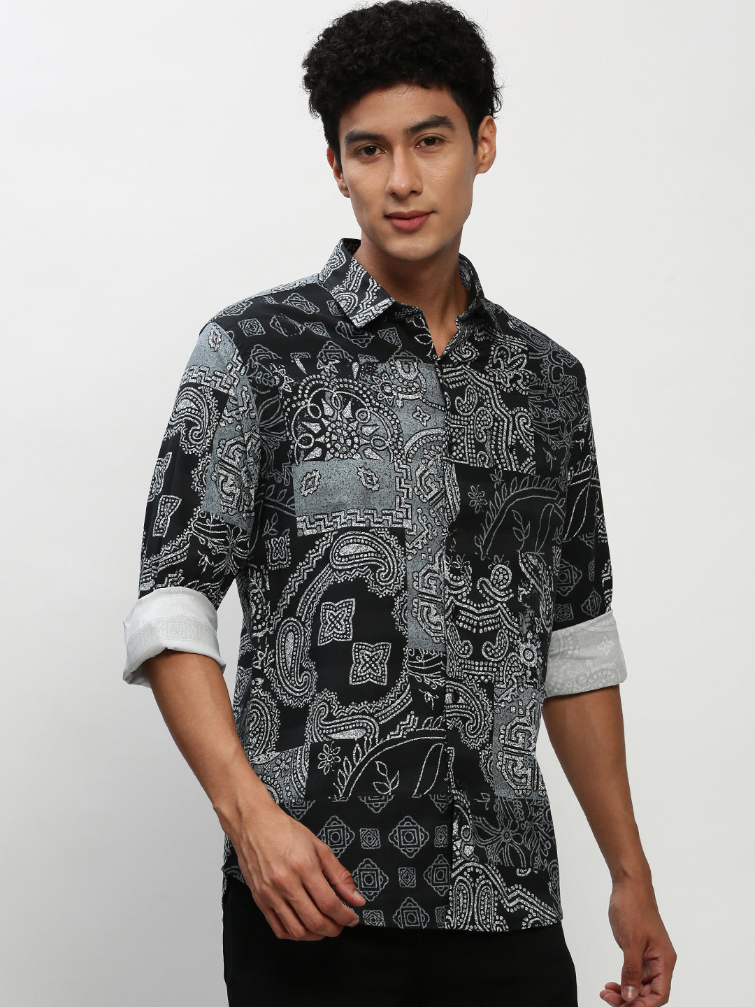 Men Black Printed Casual Casual Shirts