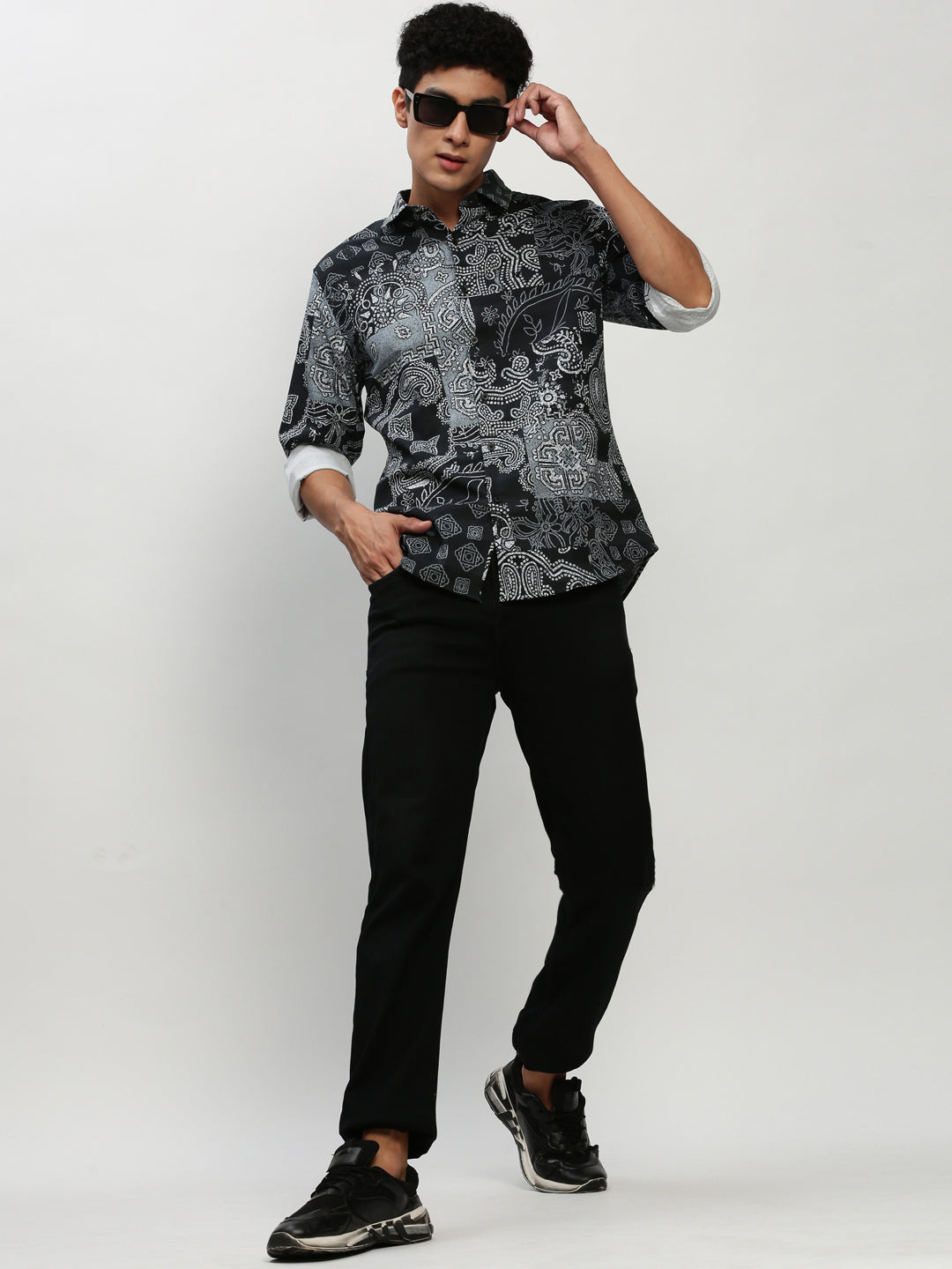 Men Black Printed Casual Casual Shirts