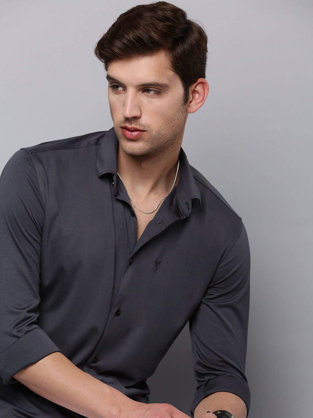 Men Grey Solid Casual Shirt