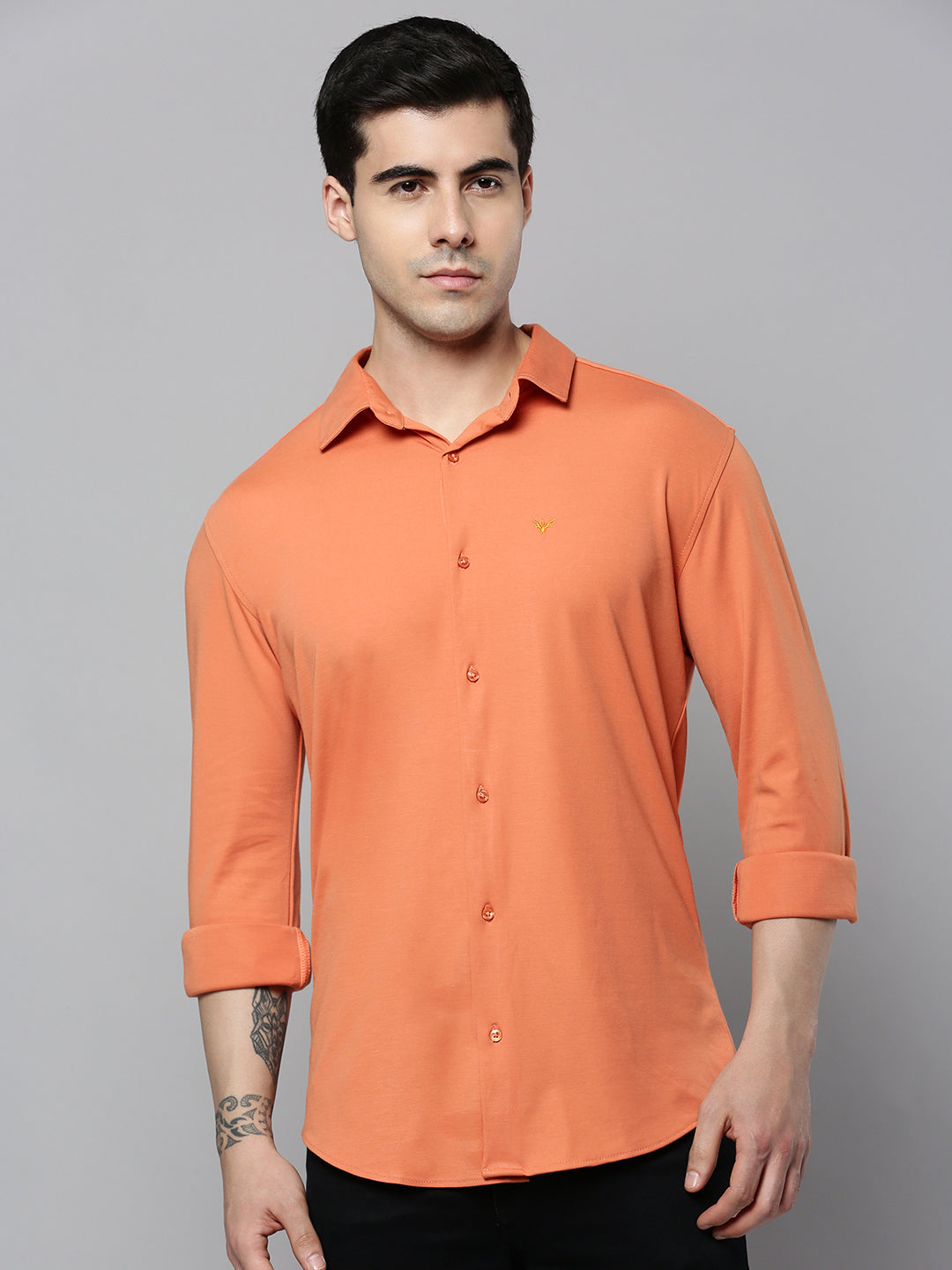 Men Coral Solid Casual Shirt