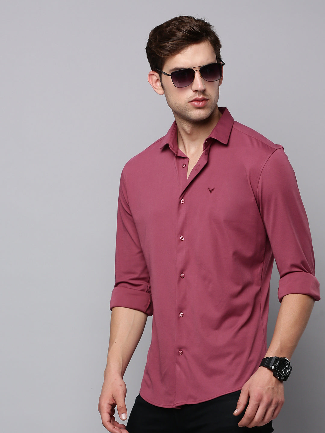 Men Mauve Solid Casual Shirt