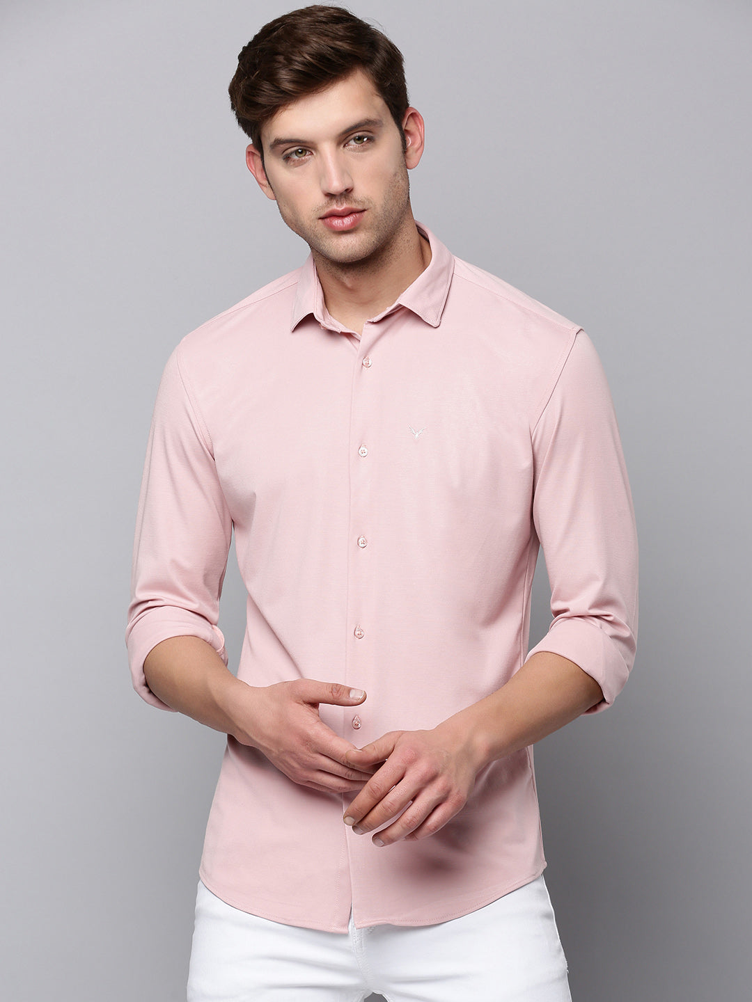 Men Pink Solid Casual Shirt