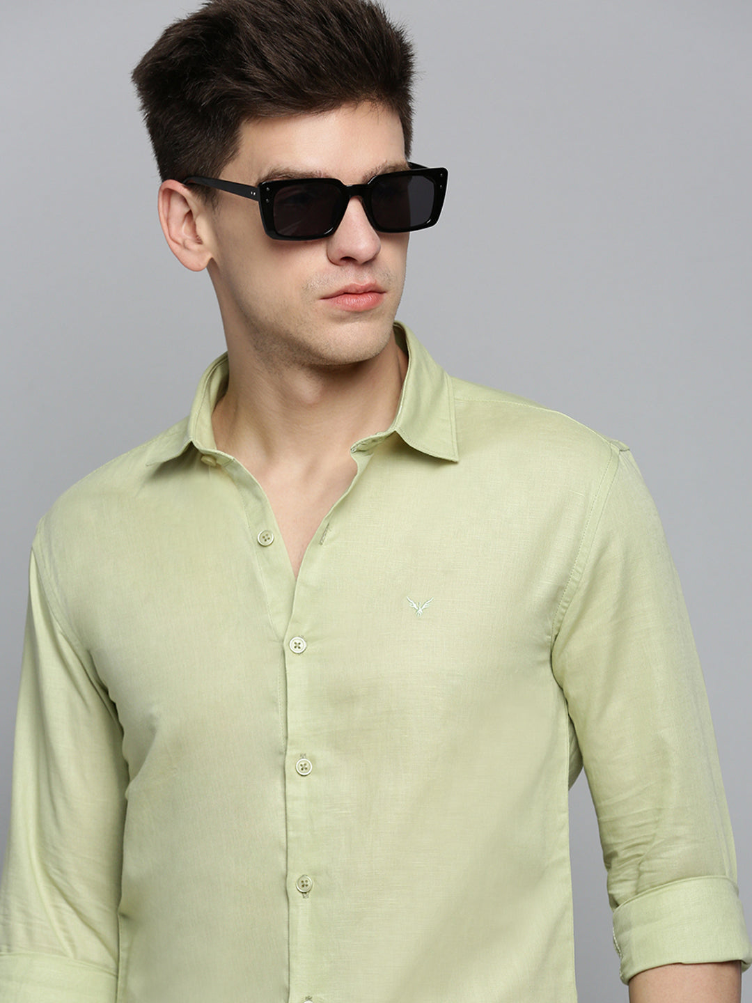 Men Green Solid Casual Shirt