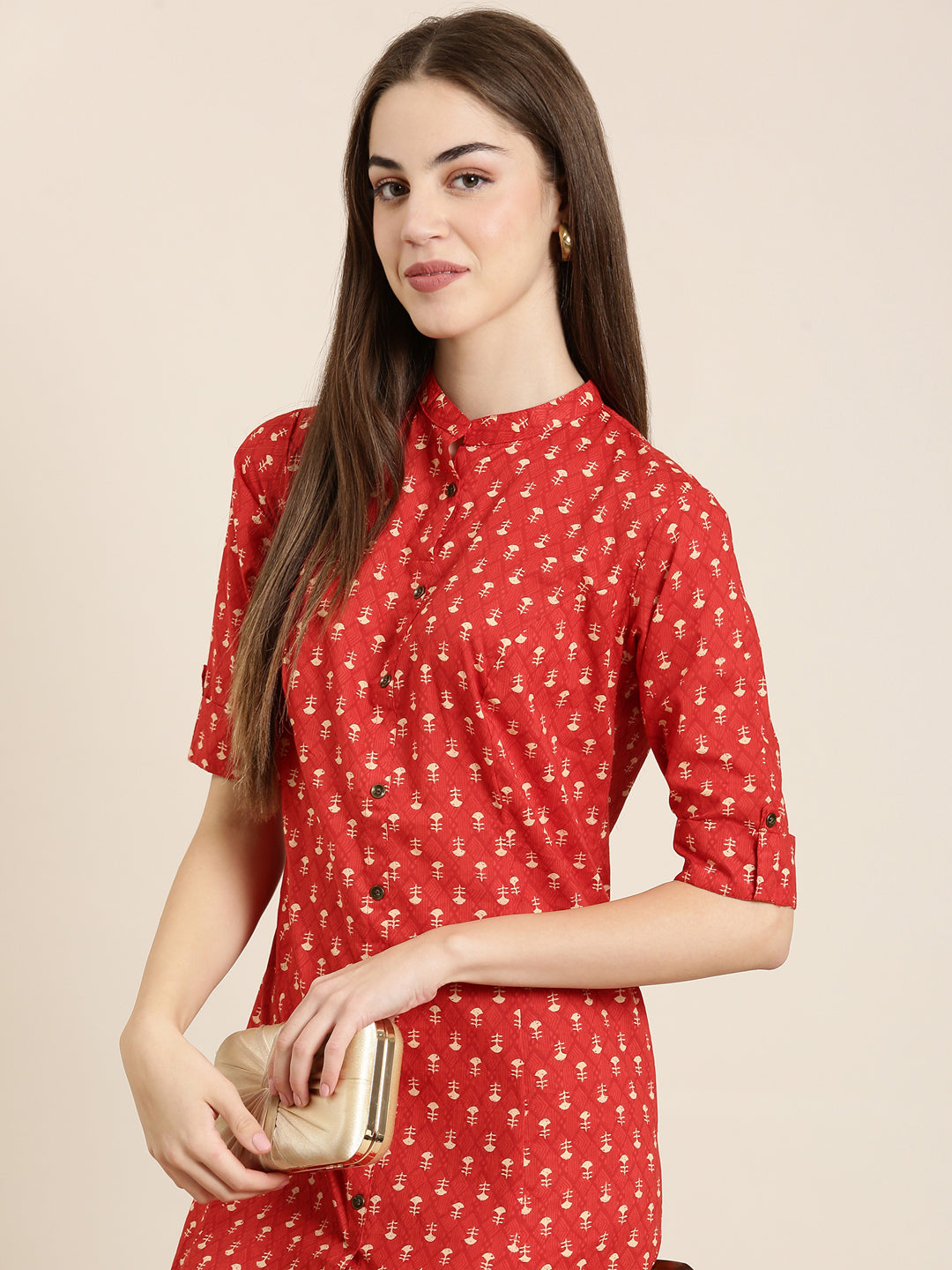 Women Red Geometrical A-Line Kurta