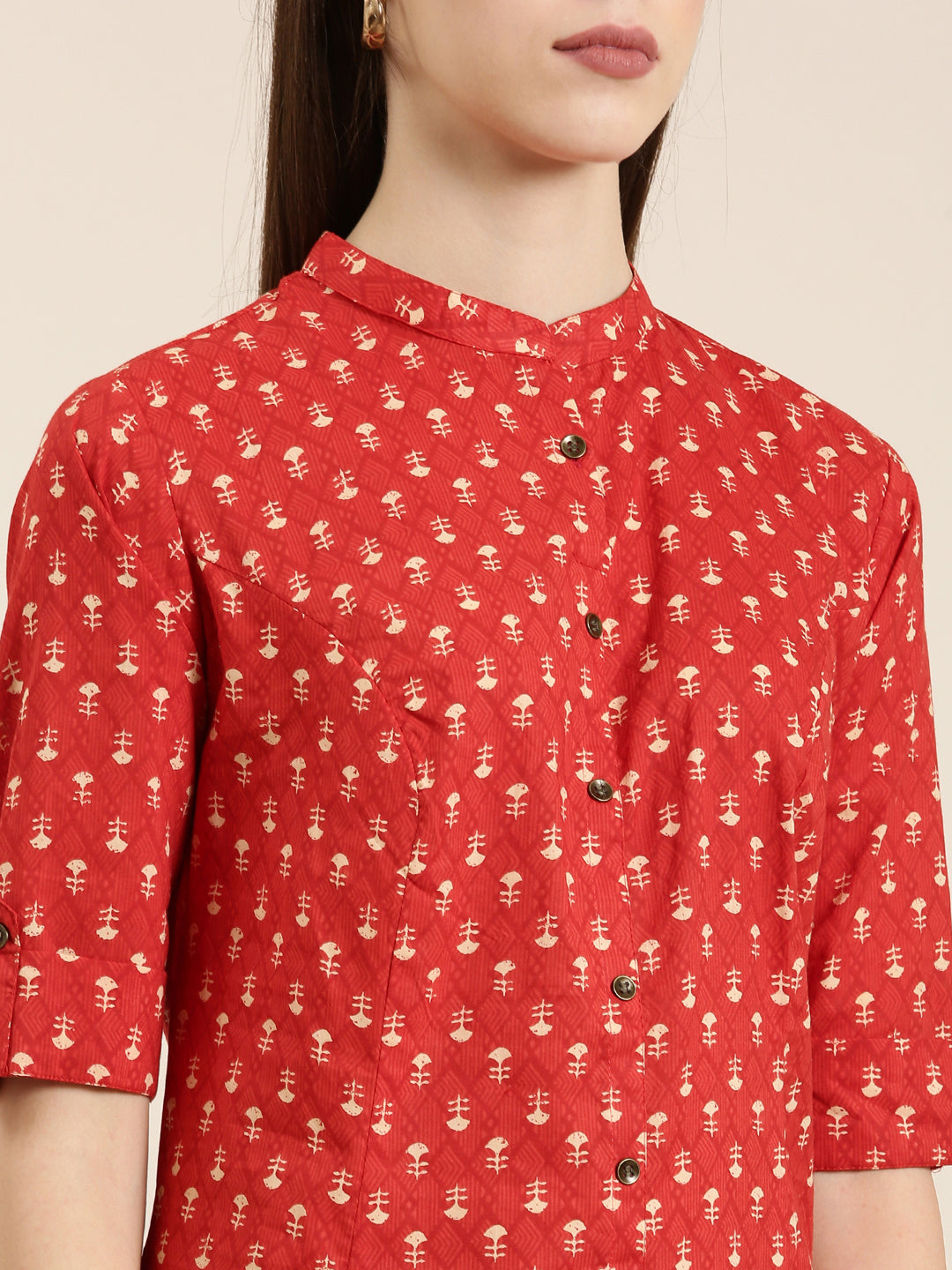 Women Red Geometrical A-Line Kurta