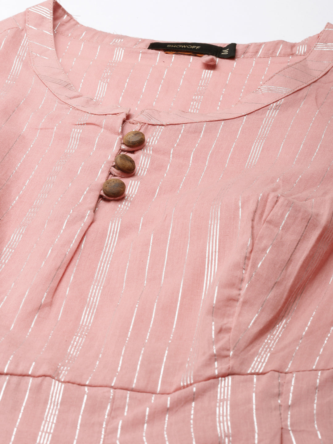 Women Pink Striped A-Line Kurti
