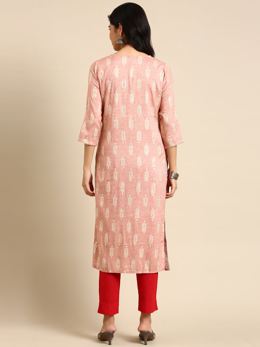 Women's Pink Printed Straight Kurta