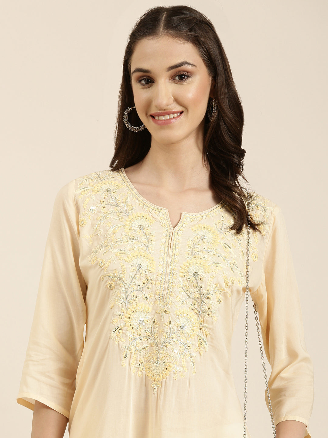 Women Peach Solid Straight Kurta