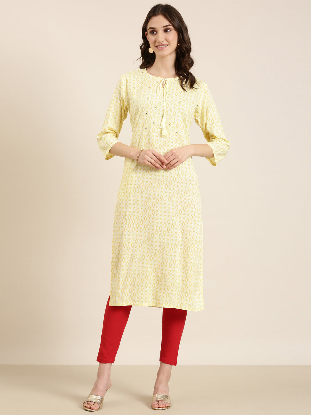 Women Yellow Geometrical Straight Kurta