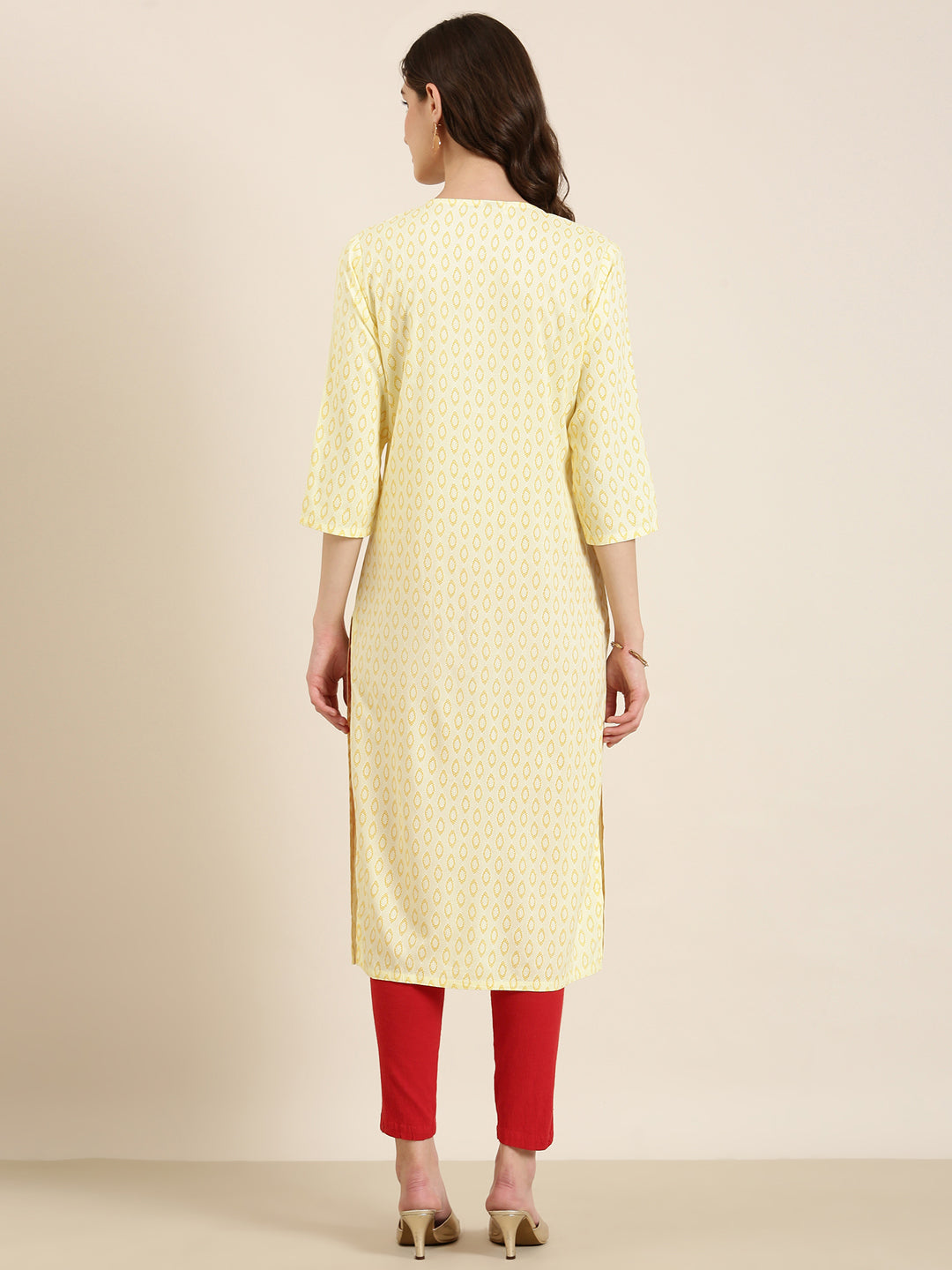 Women Yellow Geometrical Straight Kurta