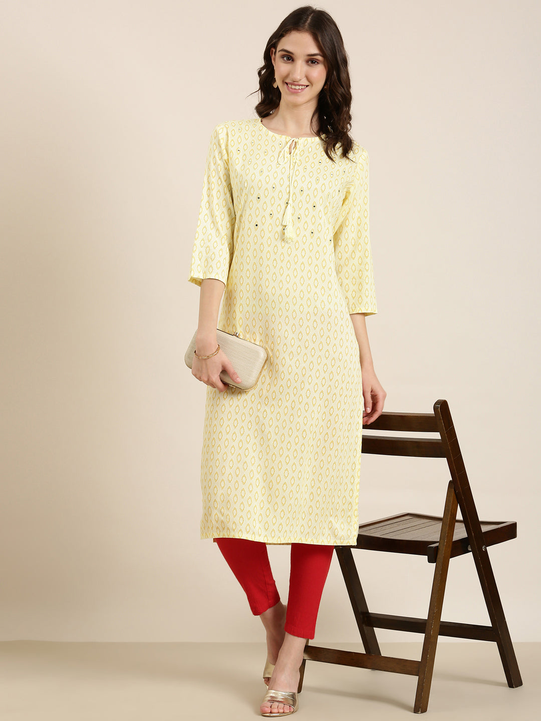 Women Yellow Geometrical Straight Kurta