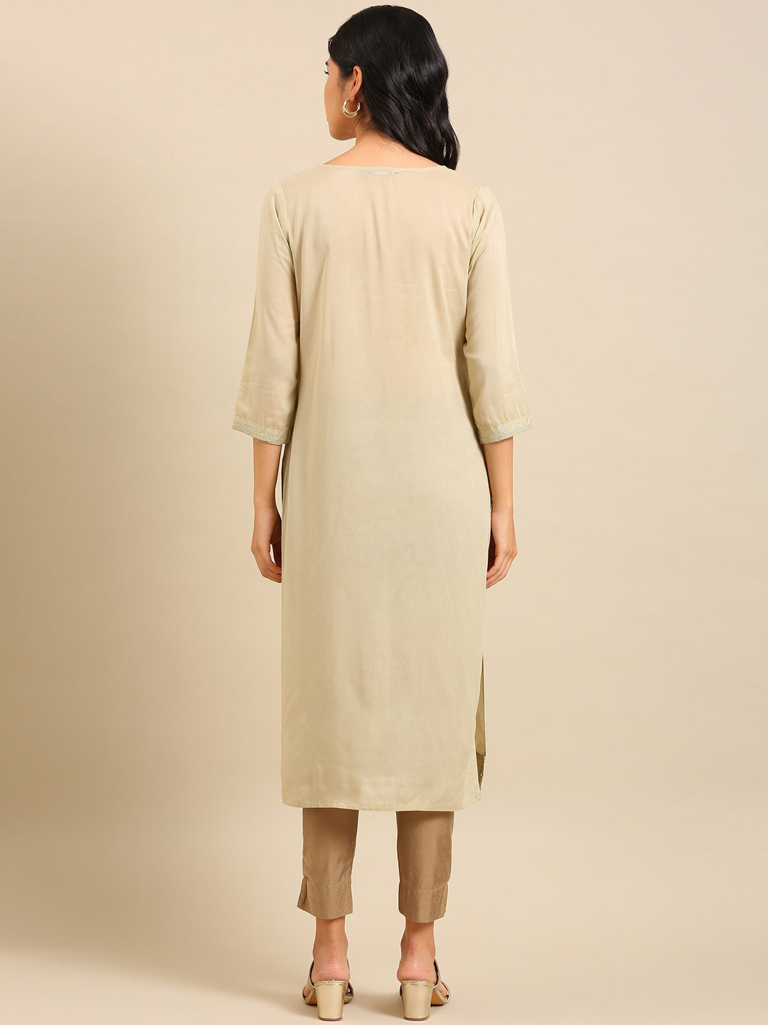 Women's Cream Printed Straight Kurta