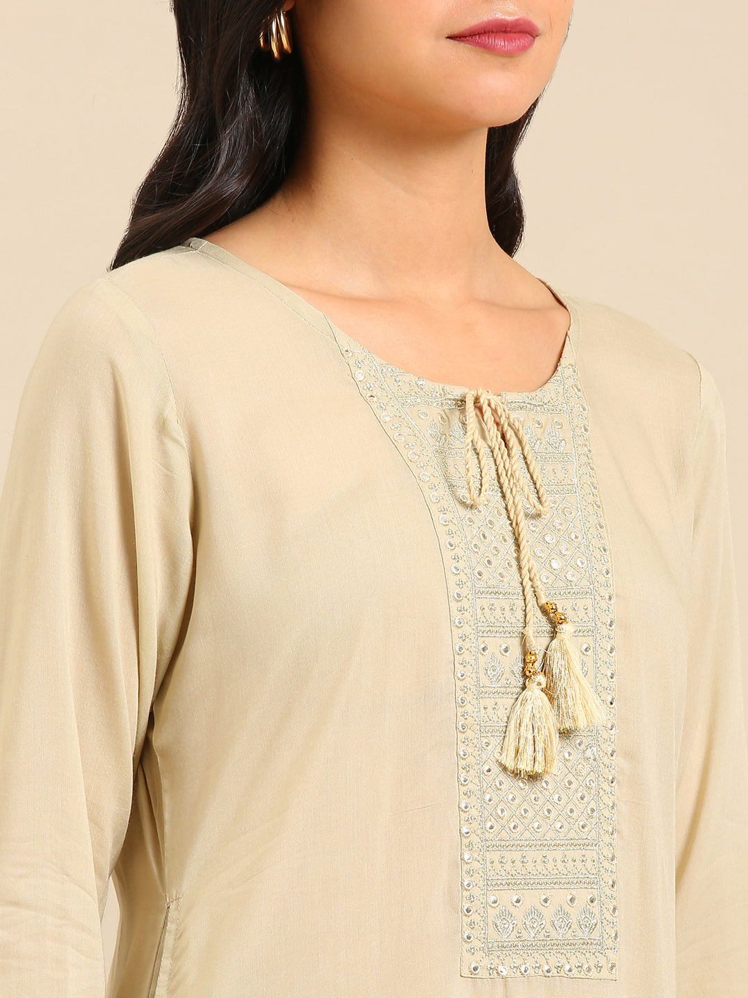 Women's Cream Printed Straight Kurta