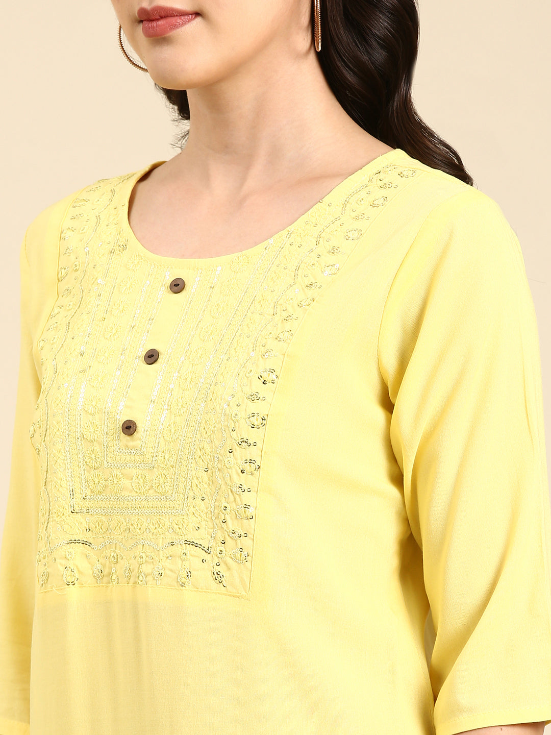 Women's Yellow Embellished Straight Kurta