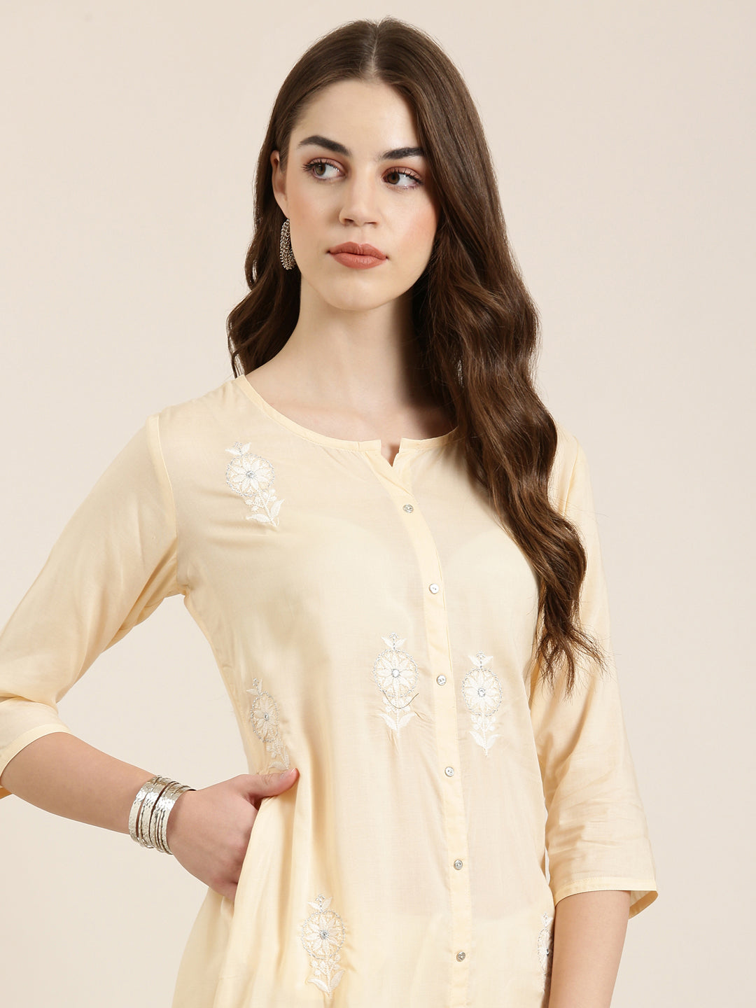 Women Peach Floral A-Line Kurta