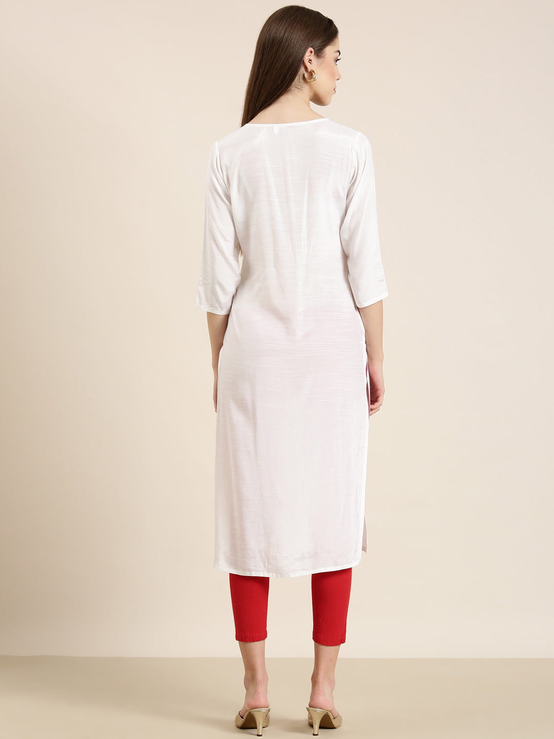 Women White Solid Straight Kurta