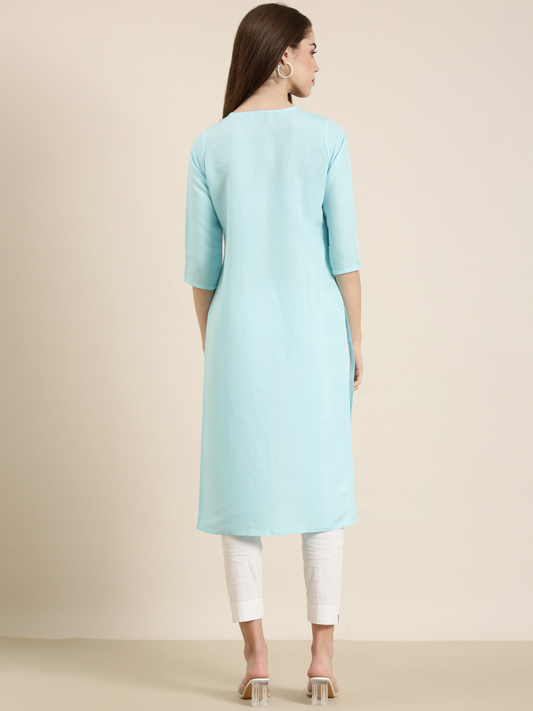 Women Blue Solid Straight Kurta