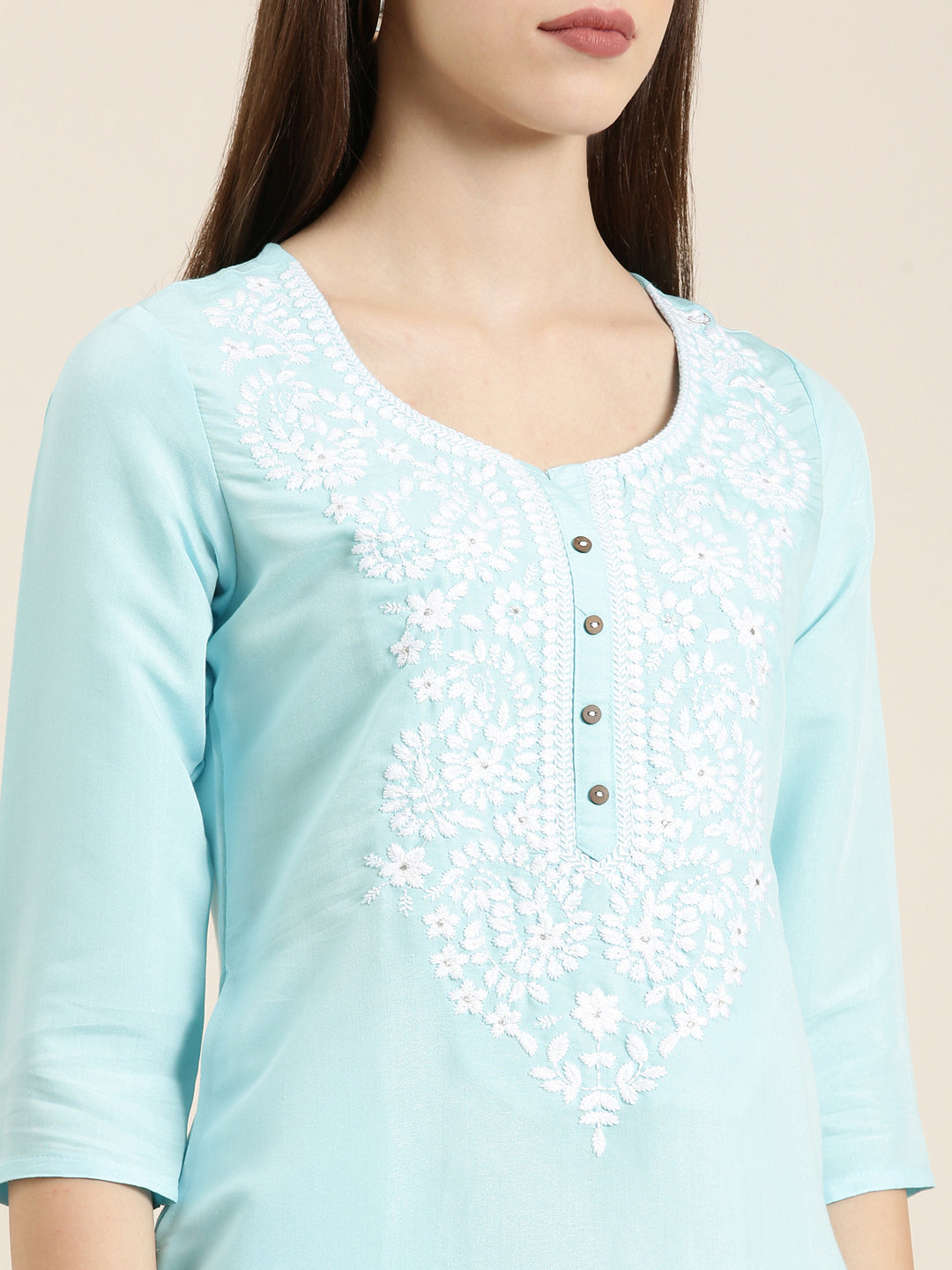 Women Blue Solid Straight Kurta