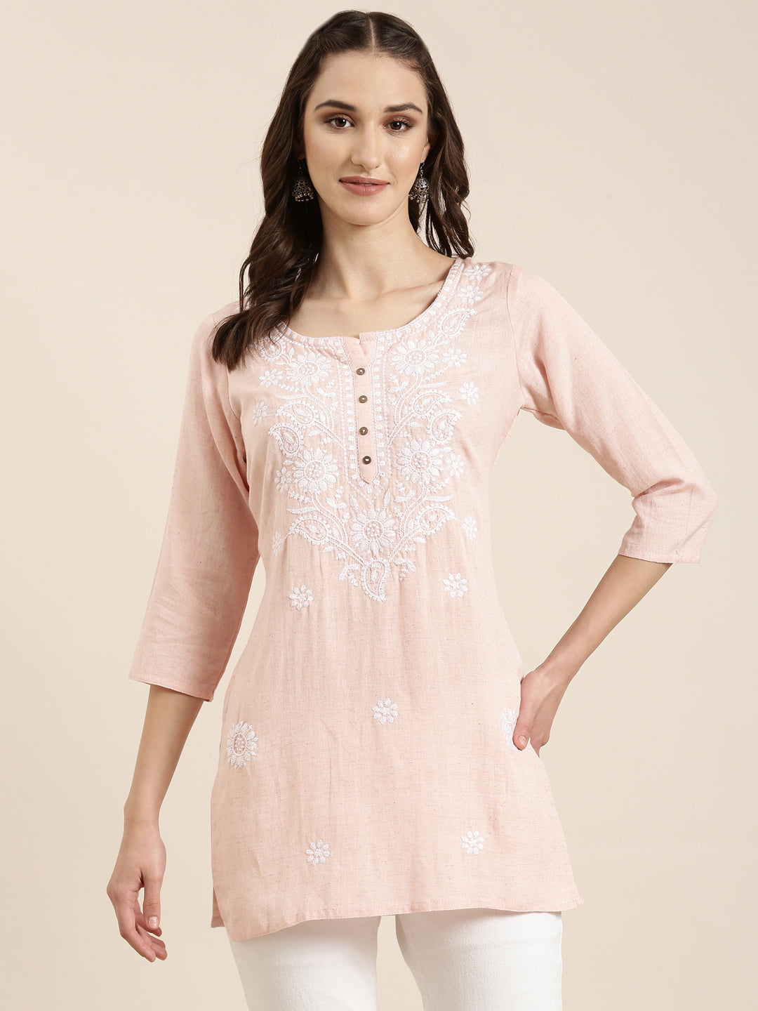 Women Pink Floral Straight Kurti