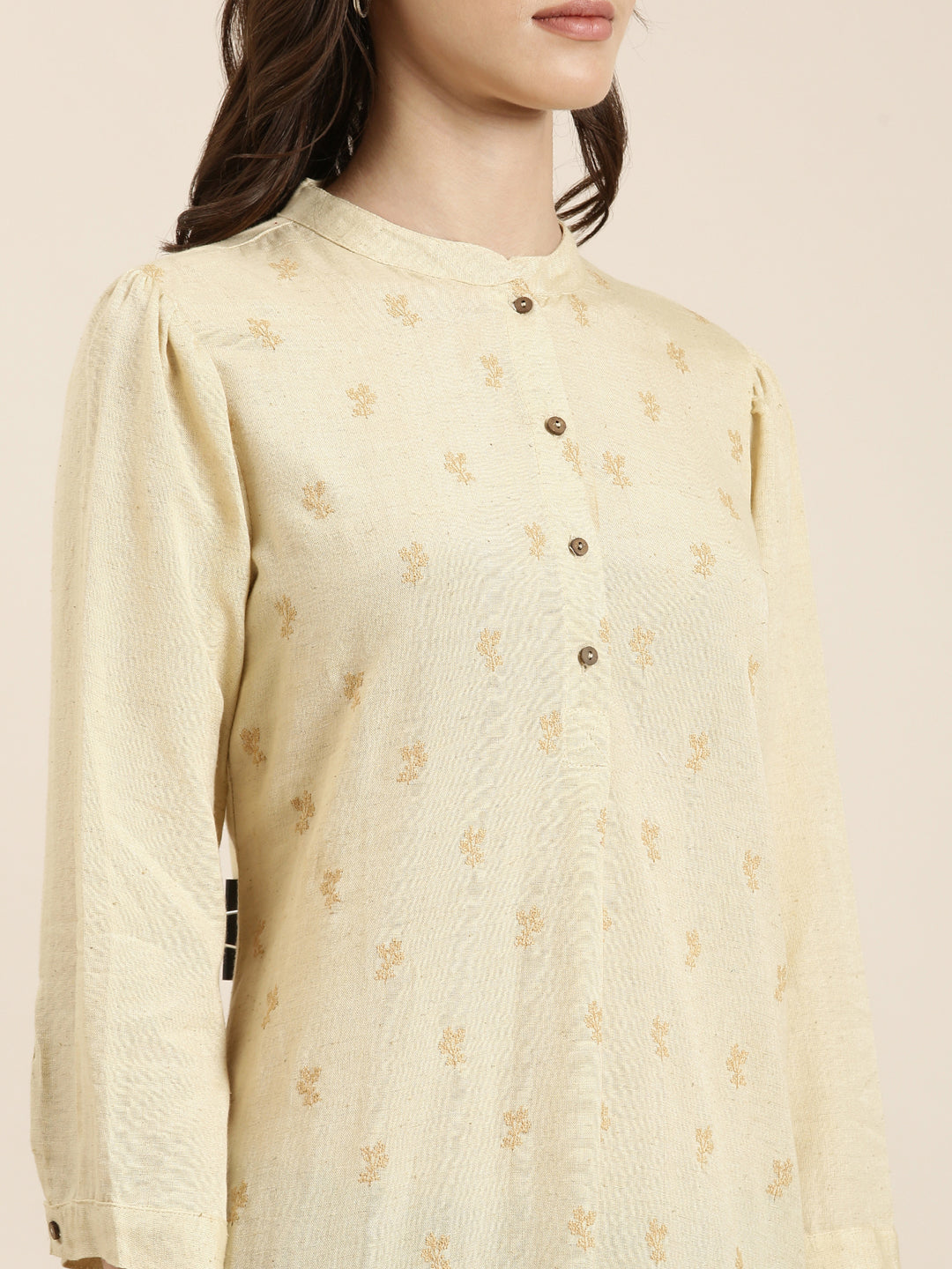 Women Beige Floral Straight Kurti