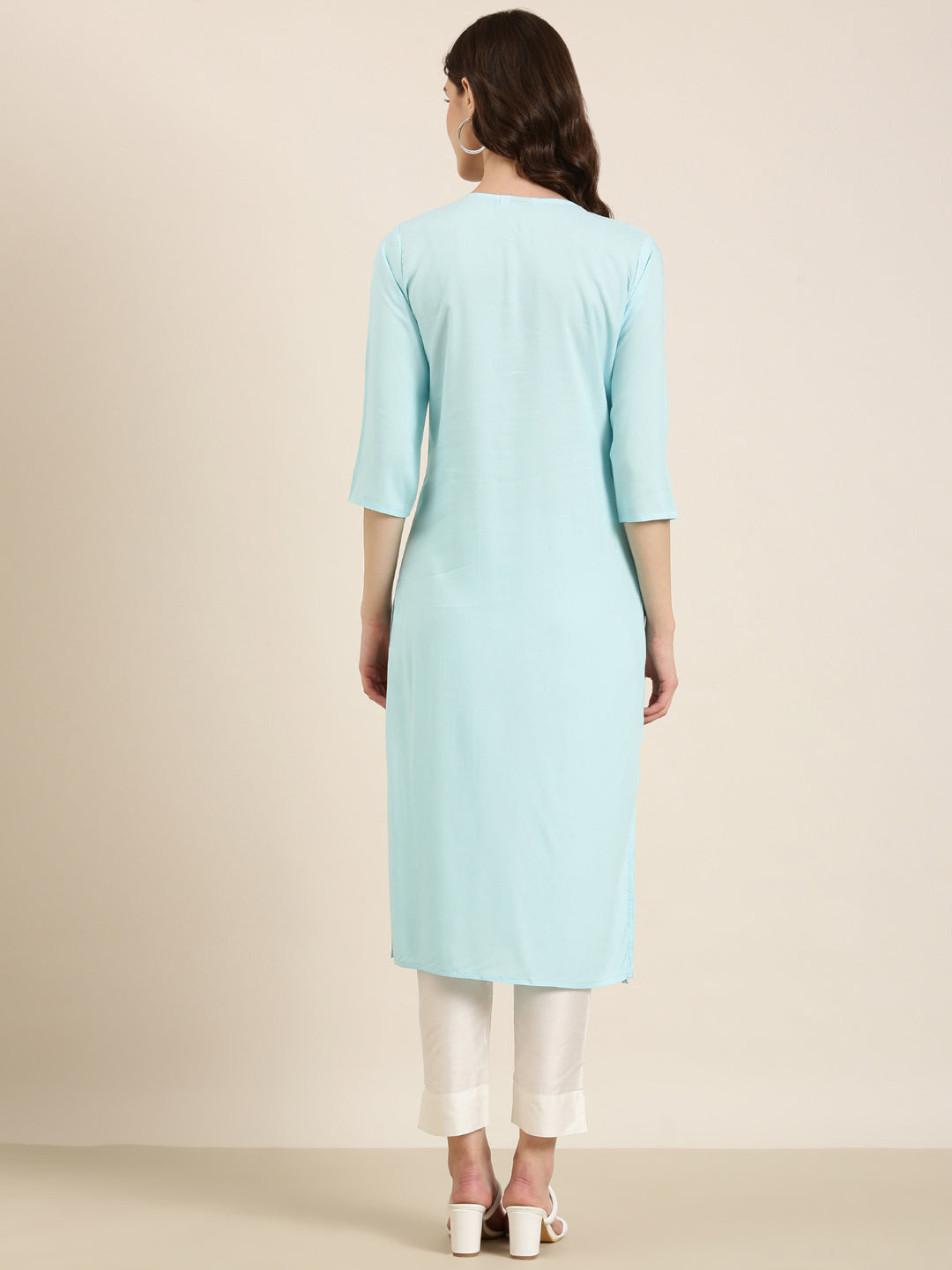 Women Blue Solid Straight Kurta