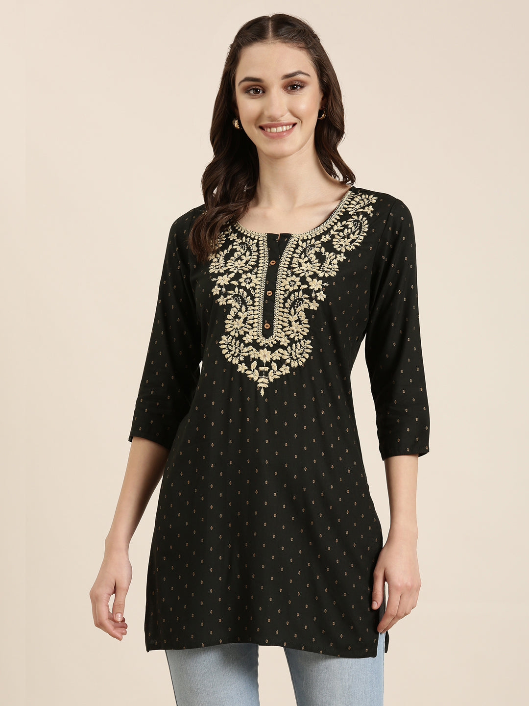 Women Green Geometrical Straight Kurti