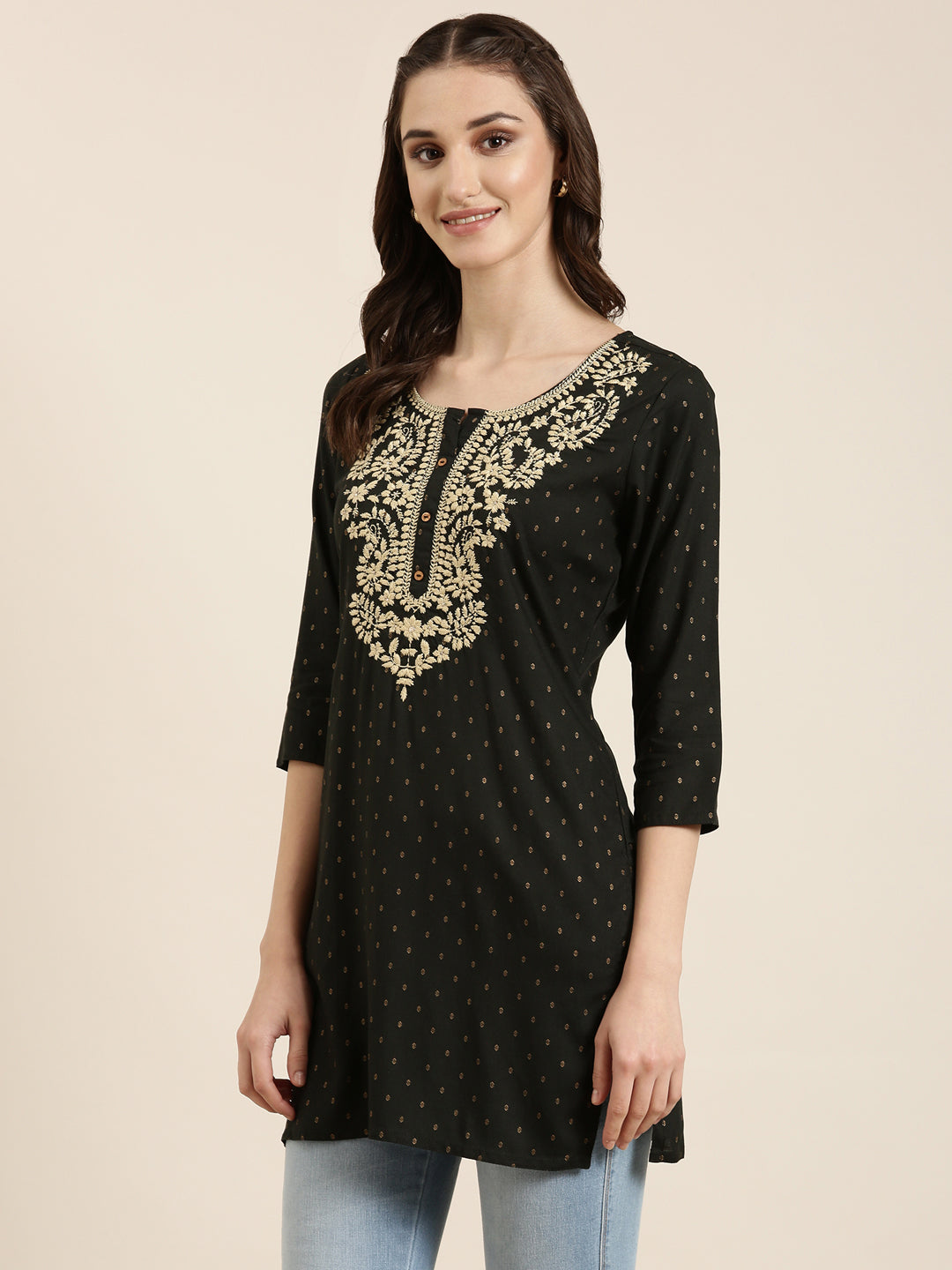 Women Green Geometrical Straight Kurti