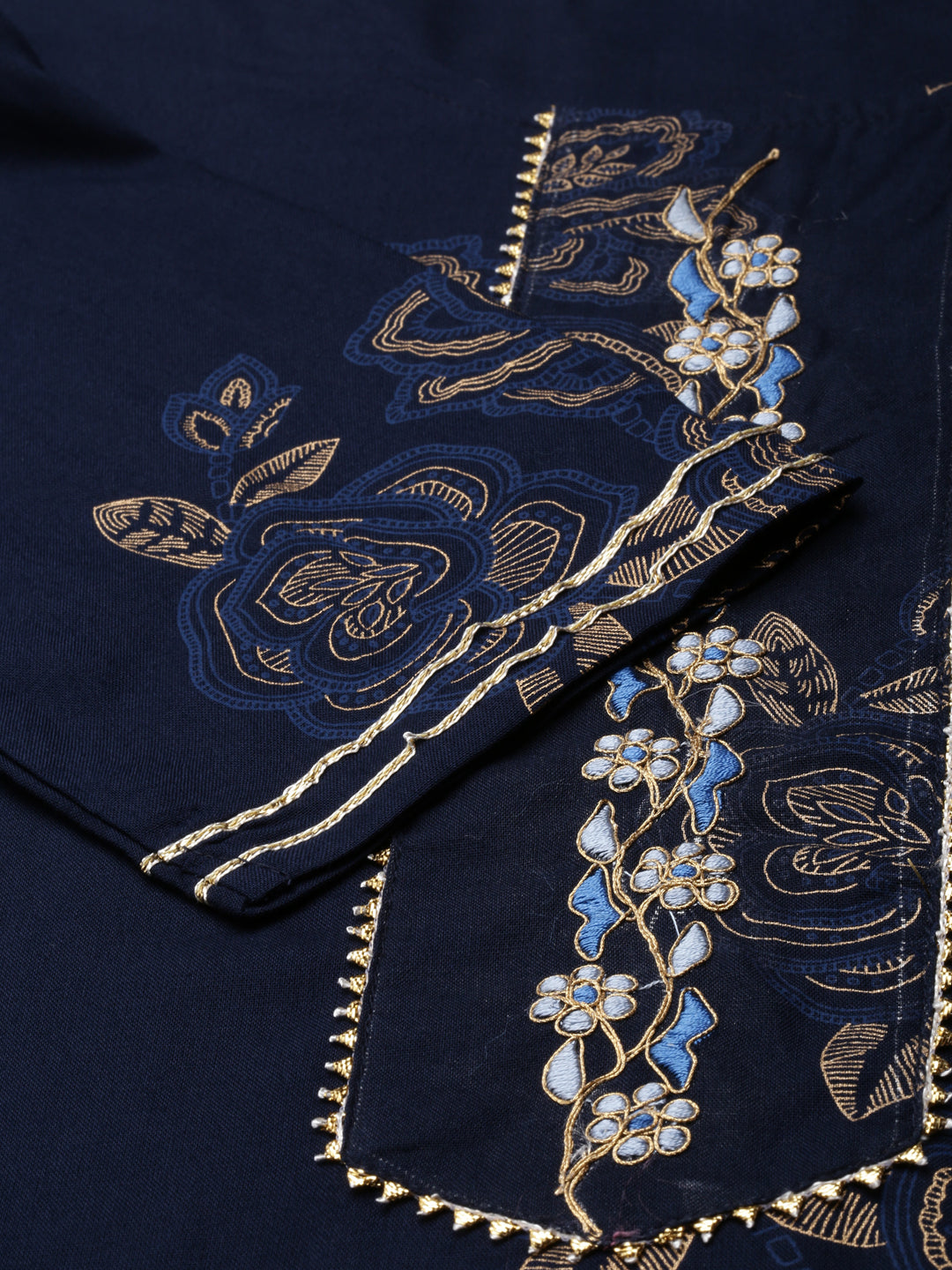 Women Navy Blue Floral Straight Kurta