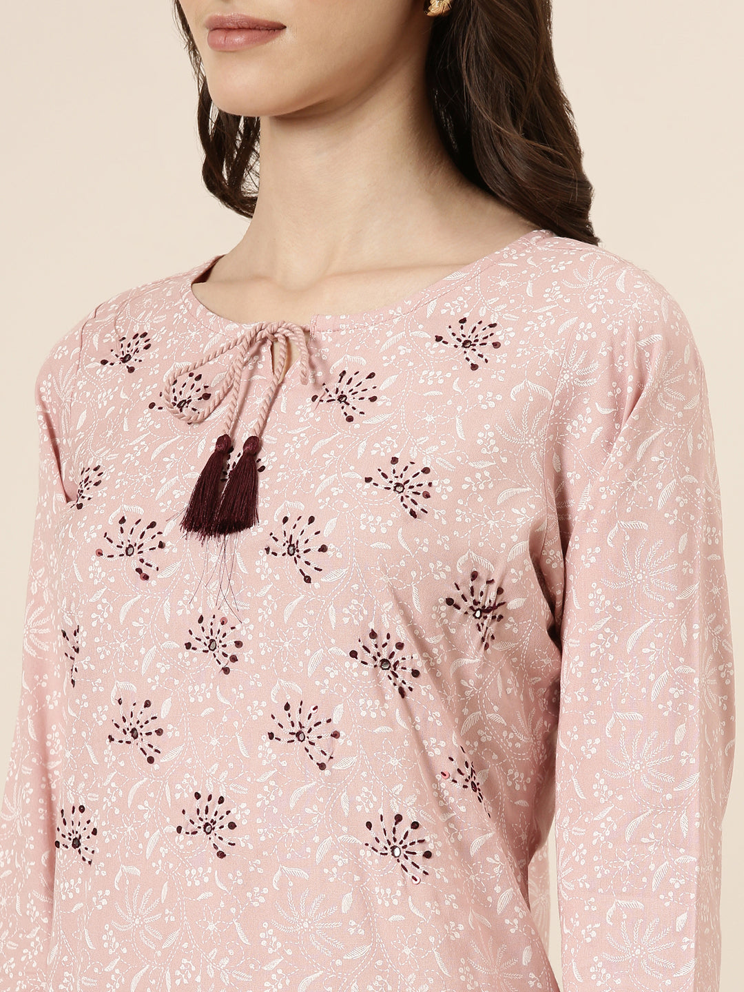 Women Pink Floral Straight Kurti