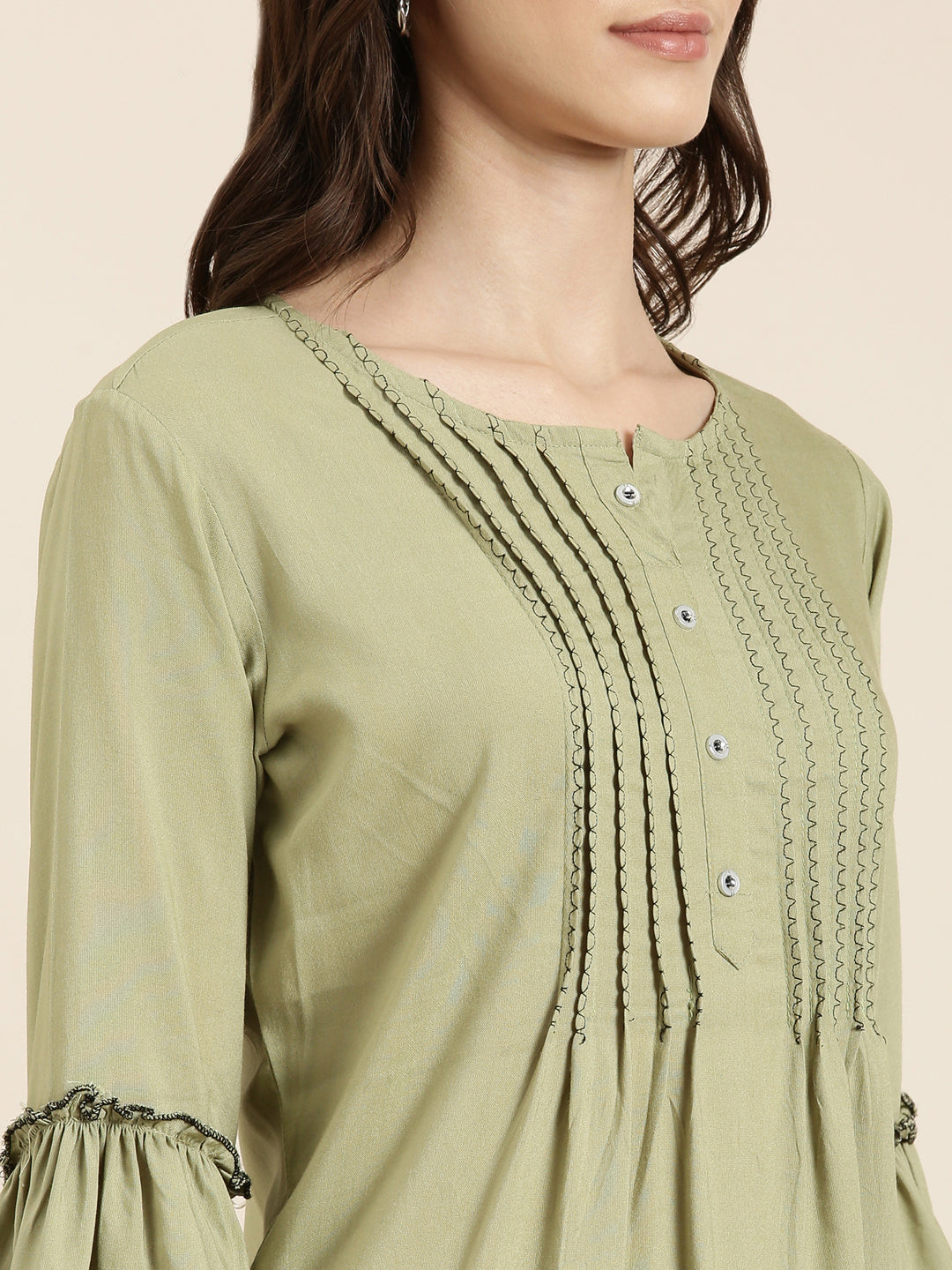 Women Green Solid A-Line Kurti