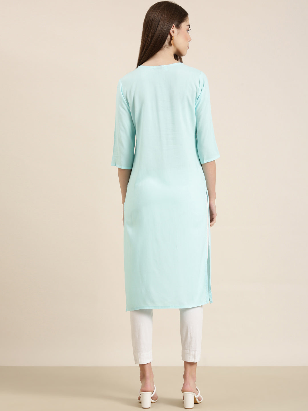 Women Blue Solid Straight Kurta