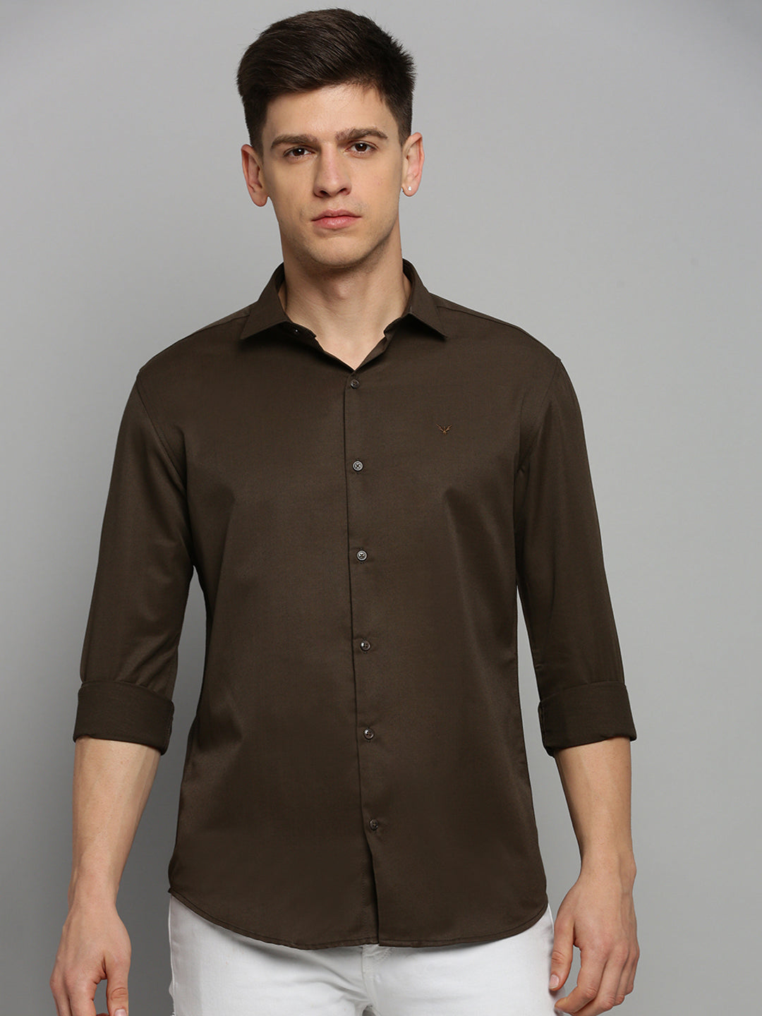 Men Brown Solid Formal Shirt