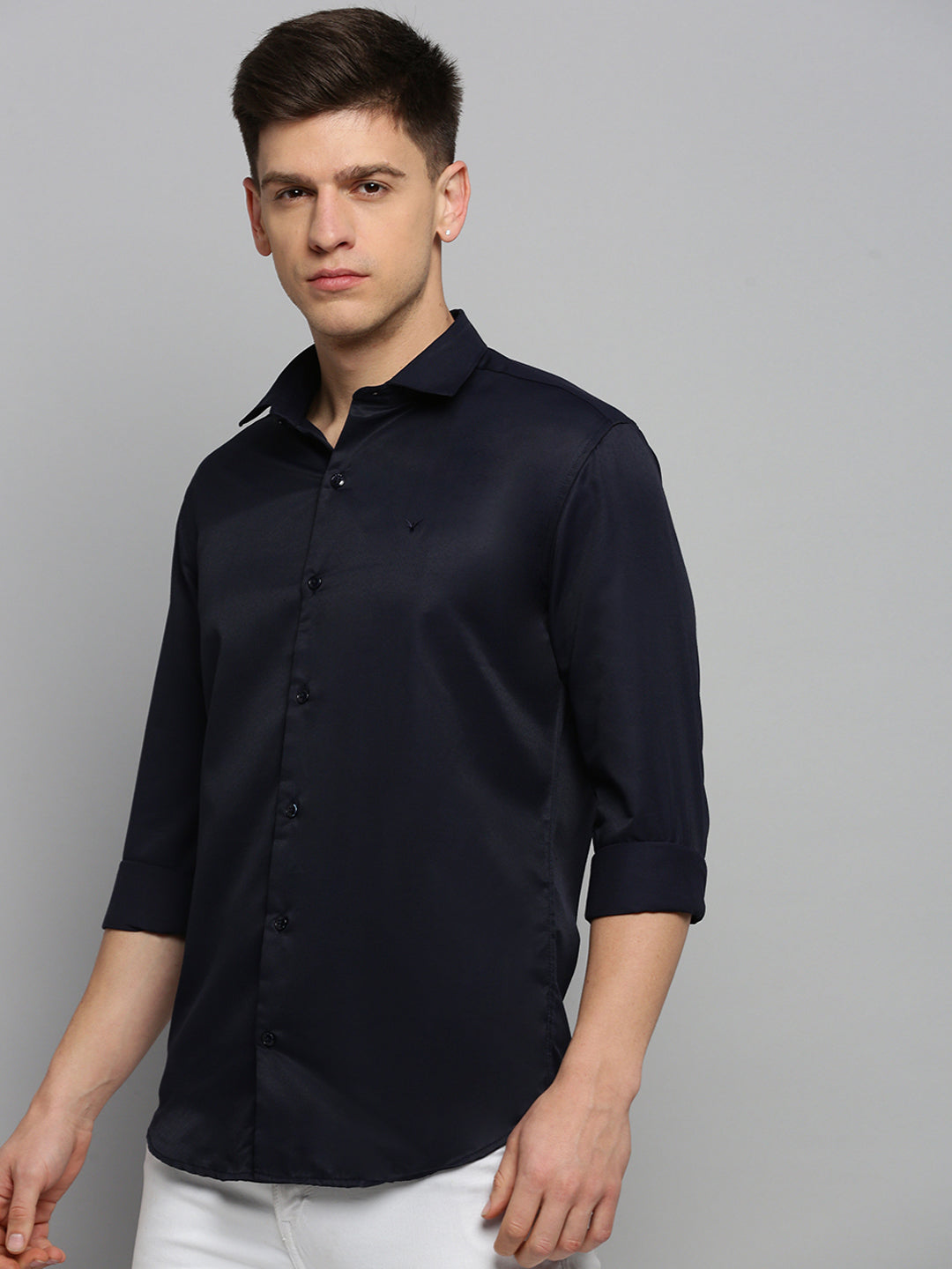 Men Navy Solid Formal Shirt