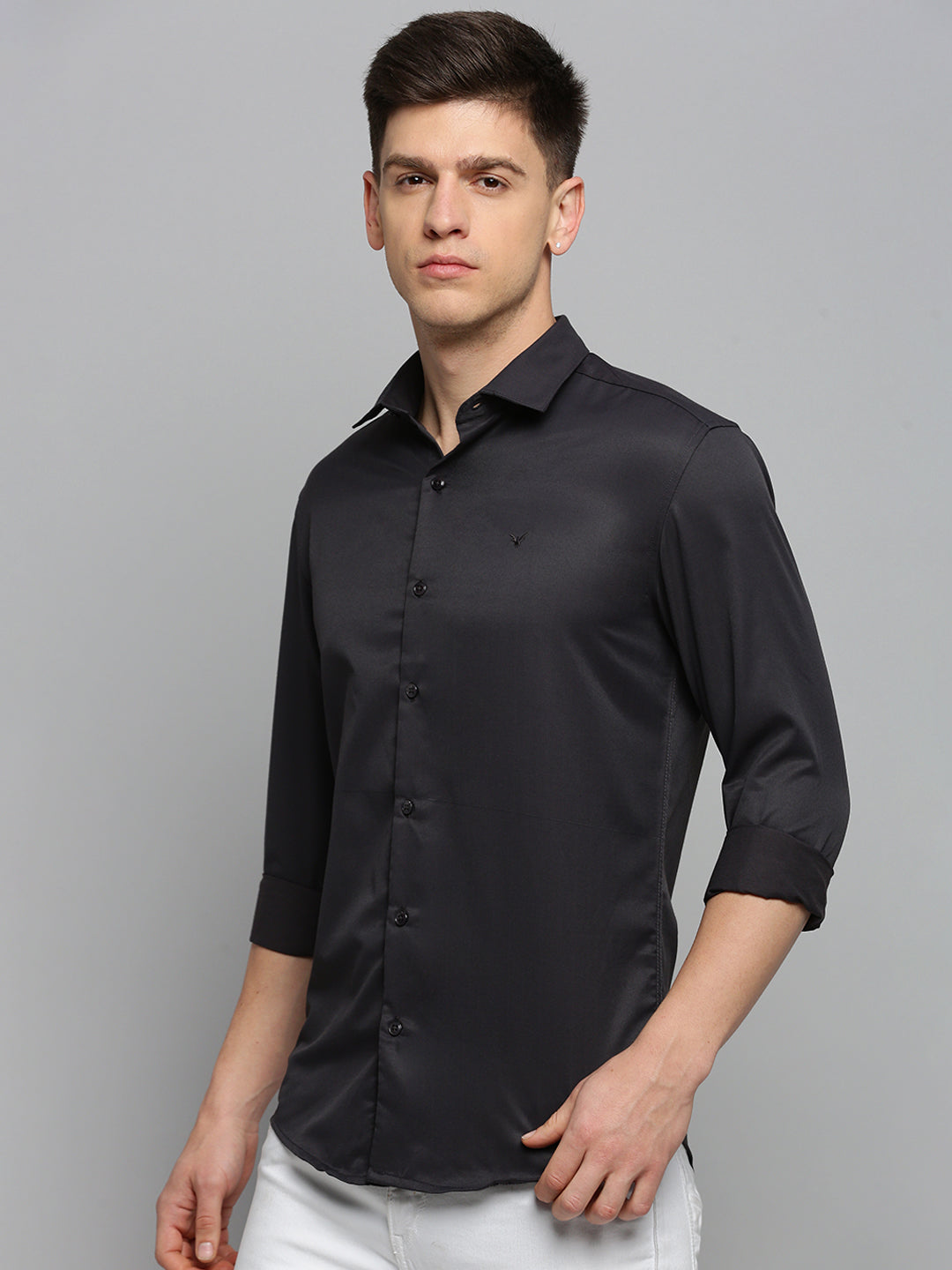 Men Grey Solid Formal Shirt