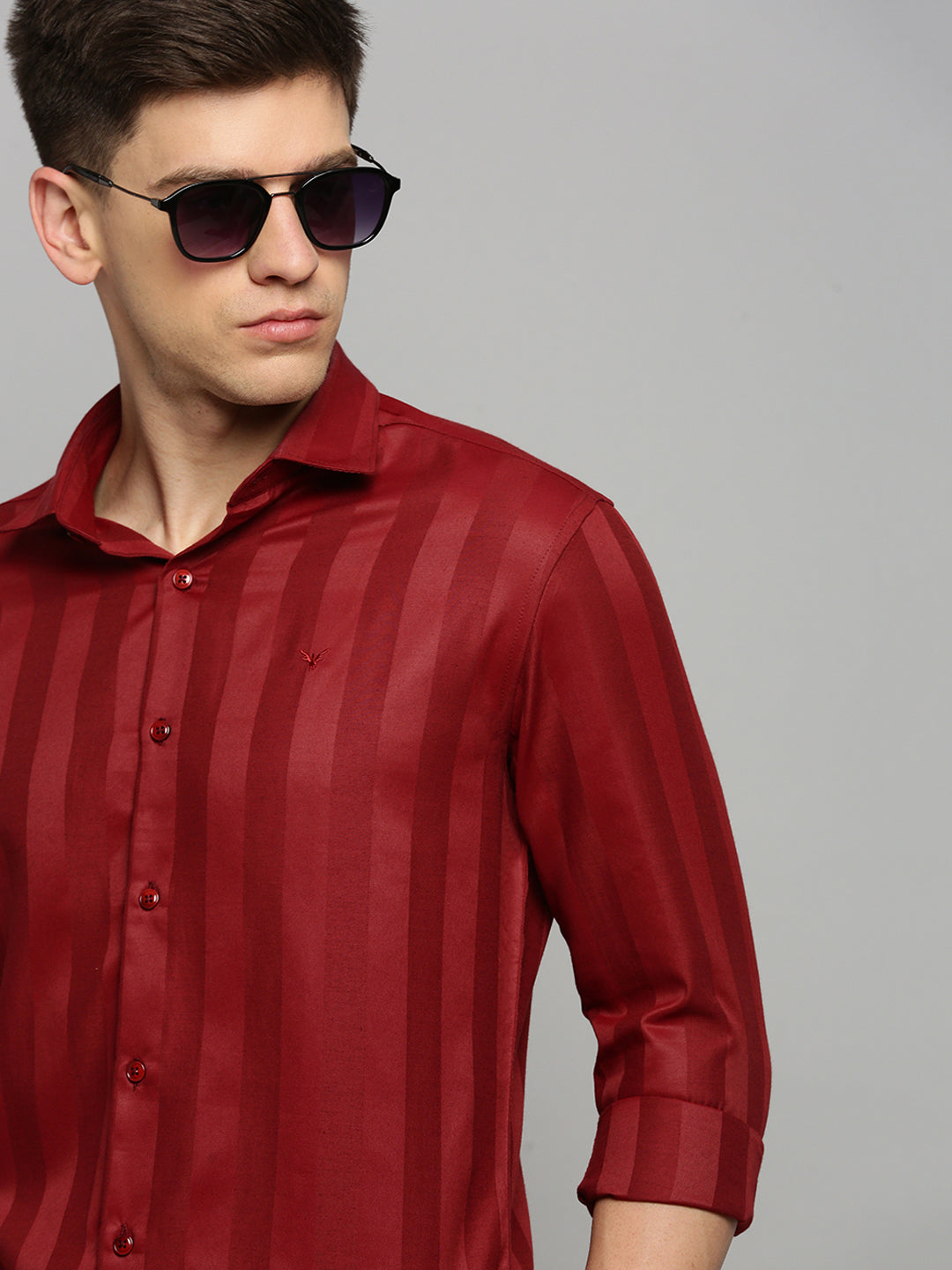 Men Maroon Solid Formal Shirt