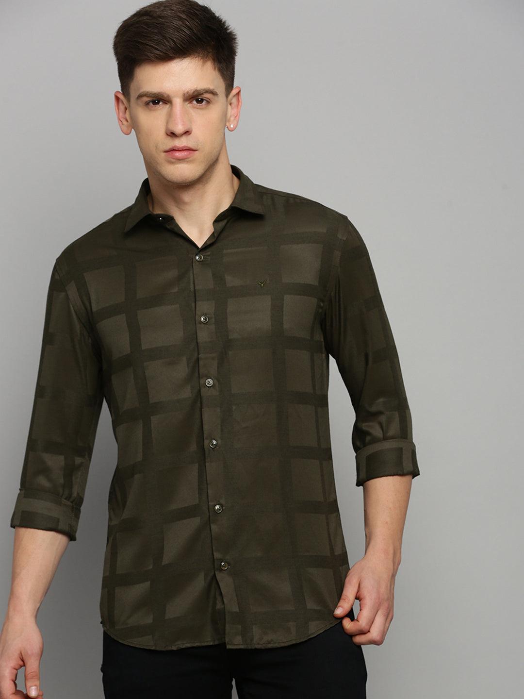 Men Green Solid Formal Shirt