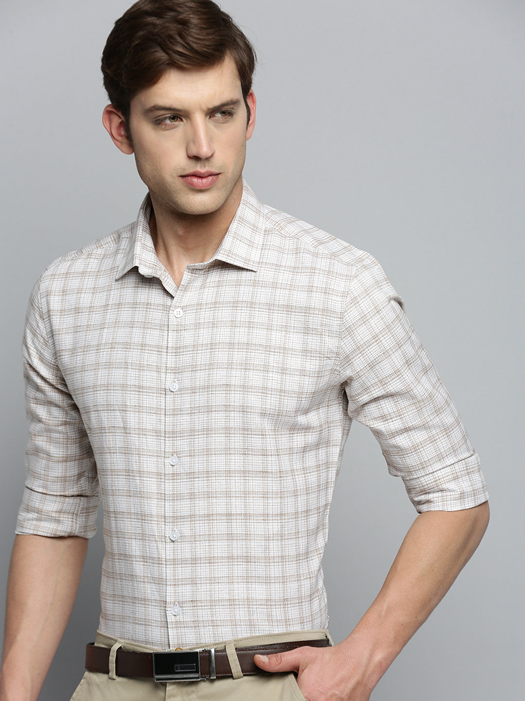 Men White Checked Formal Shirt