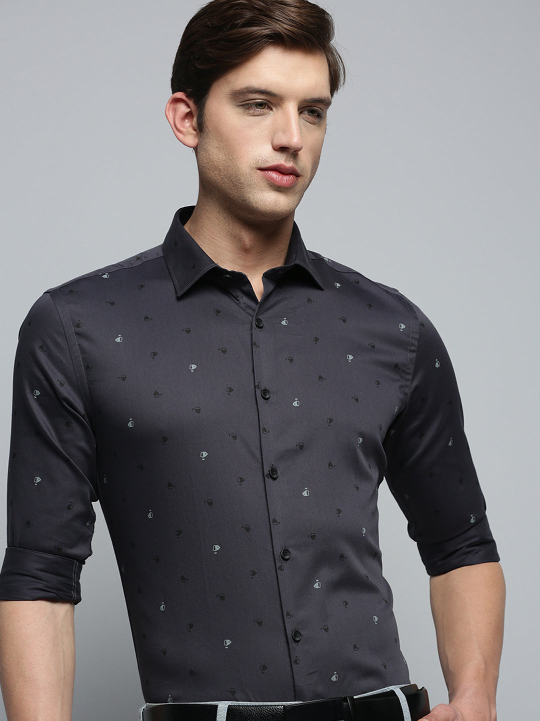 Men Grey Printed Formal Shirt