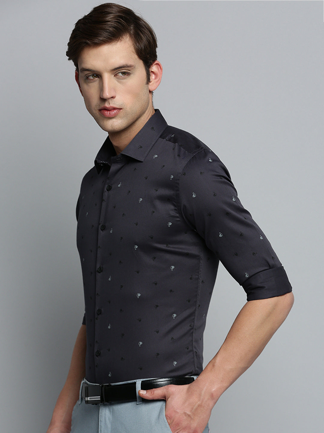 Men Grey Printed Formal Shirt