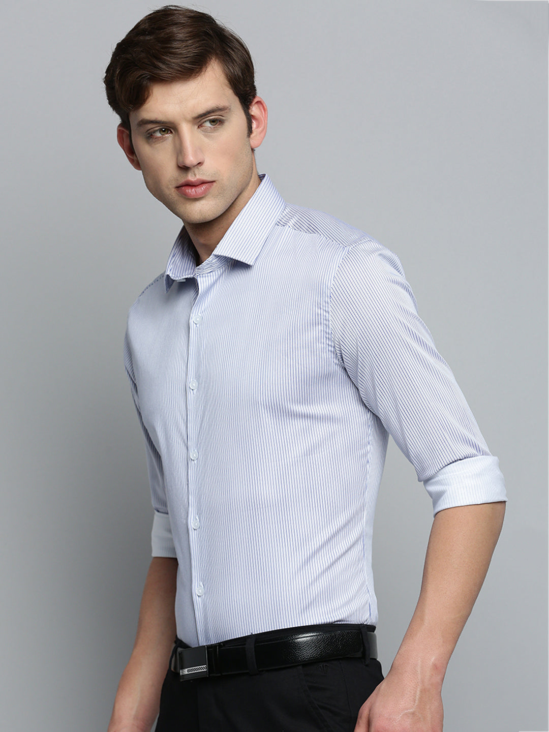 Men White Striped Formal Shirt