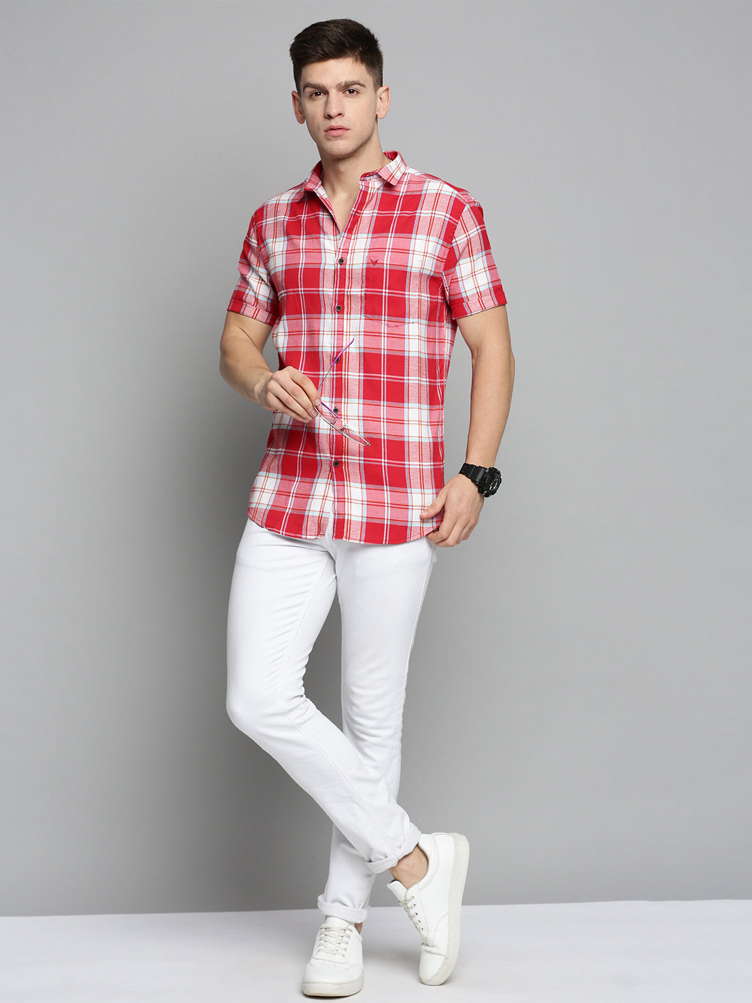 Men Red Checked Casual Shirt