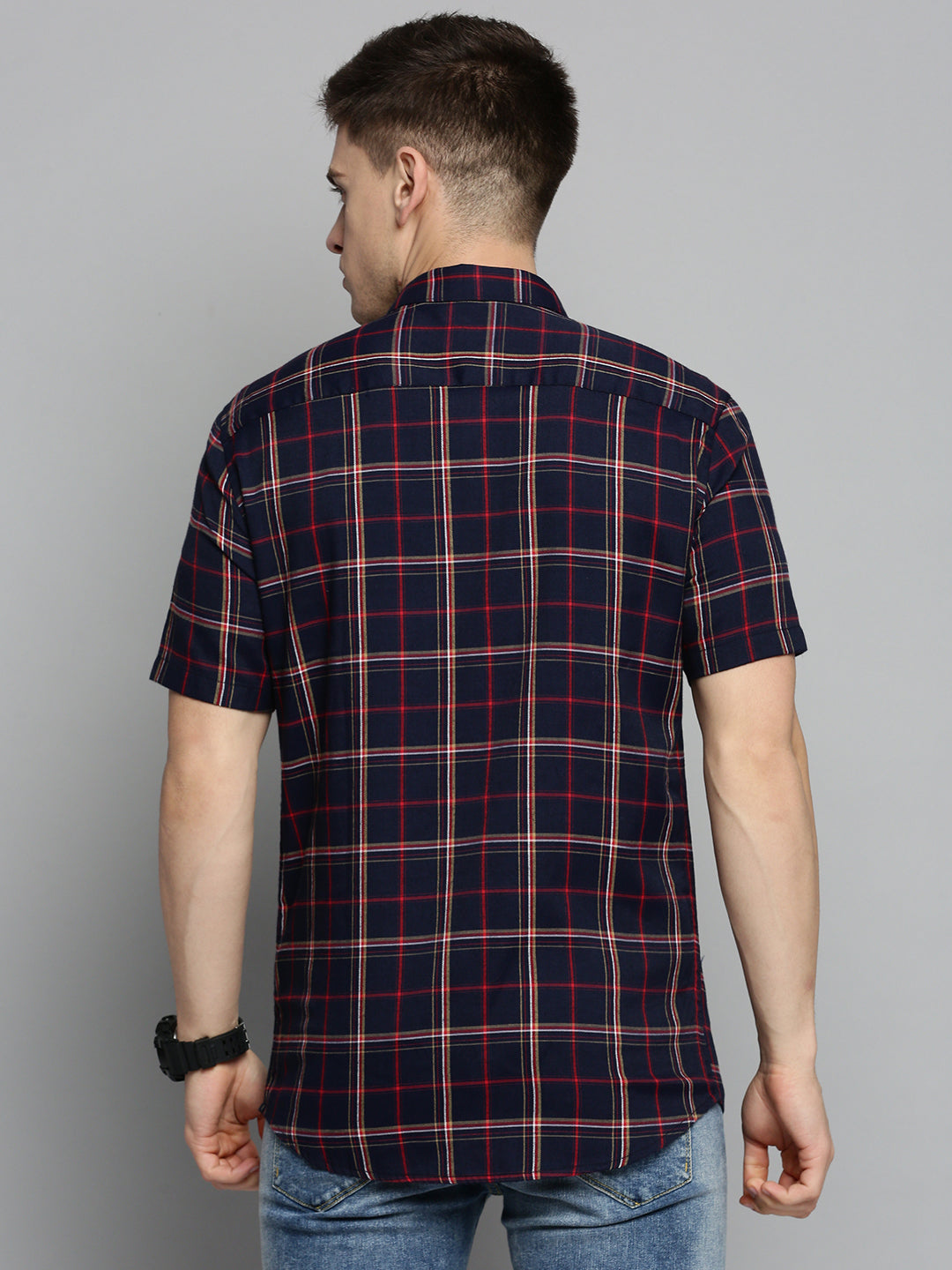 Men Navy Checked Casual Shirt