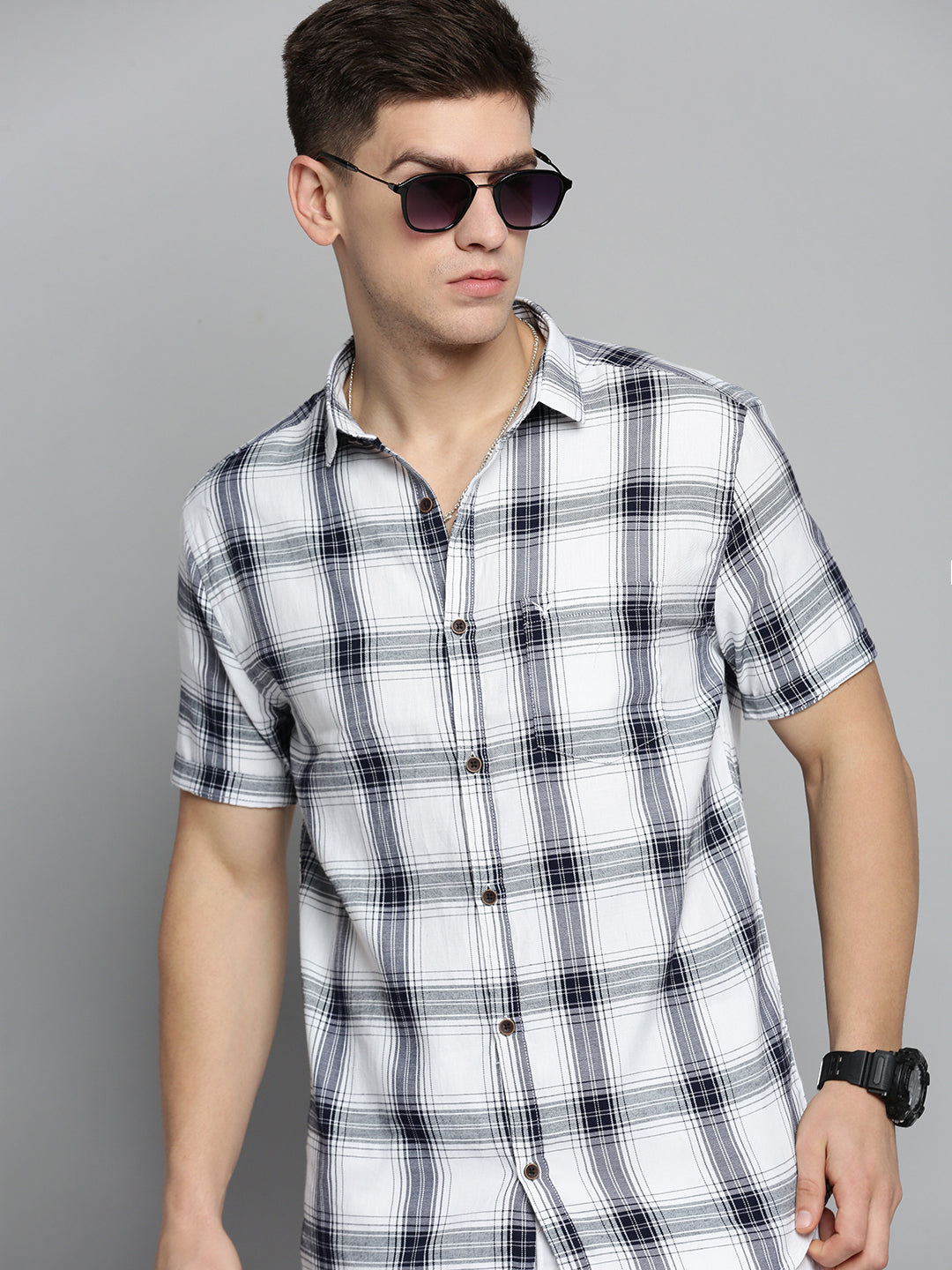 Men White Checked Casual Shirt